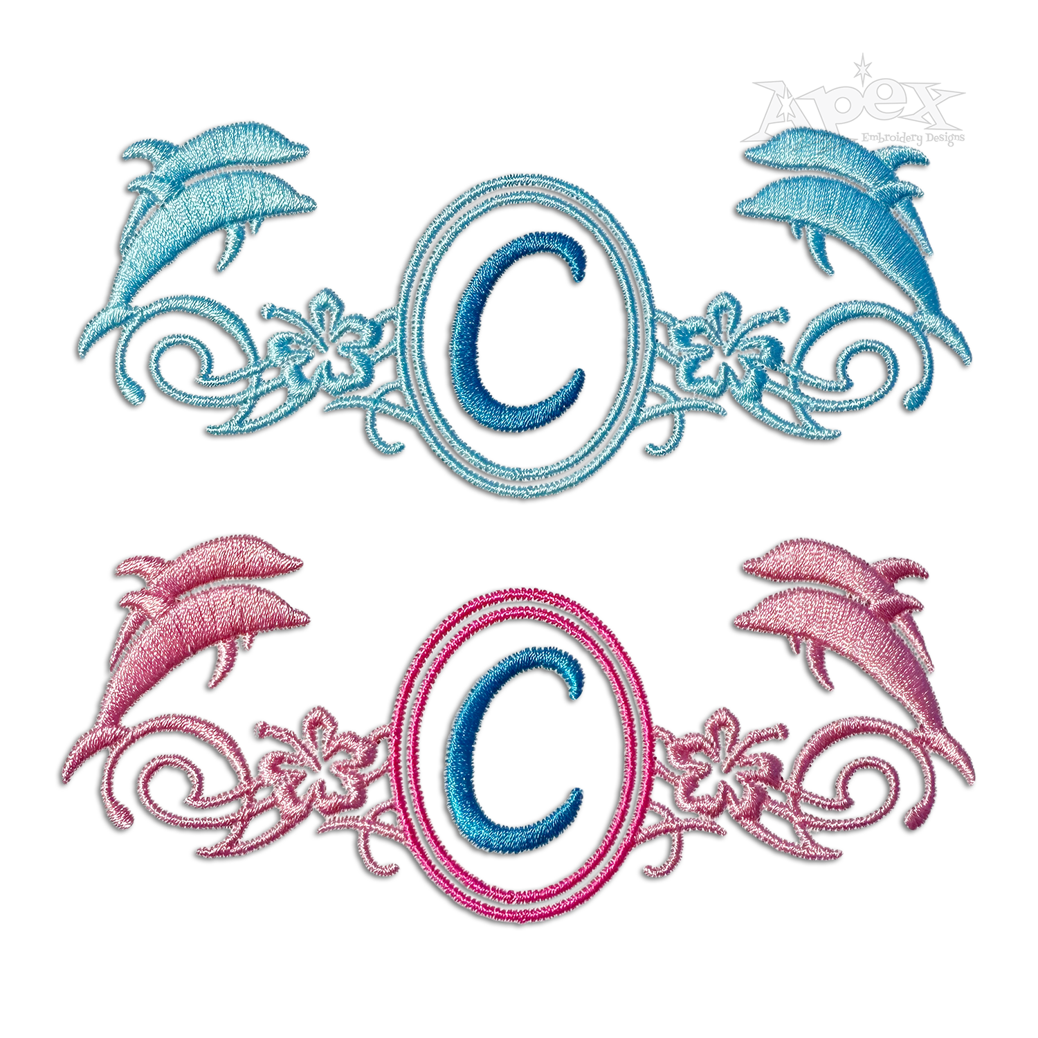 Dolphins Monogram Machine Embroidery Frames by Apex Digitized
