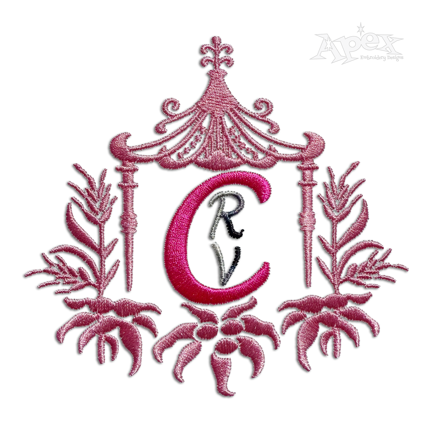 Pagoda Monogram Machine Embroidery Frames Digitized by Apex