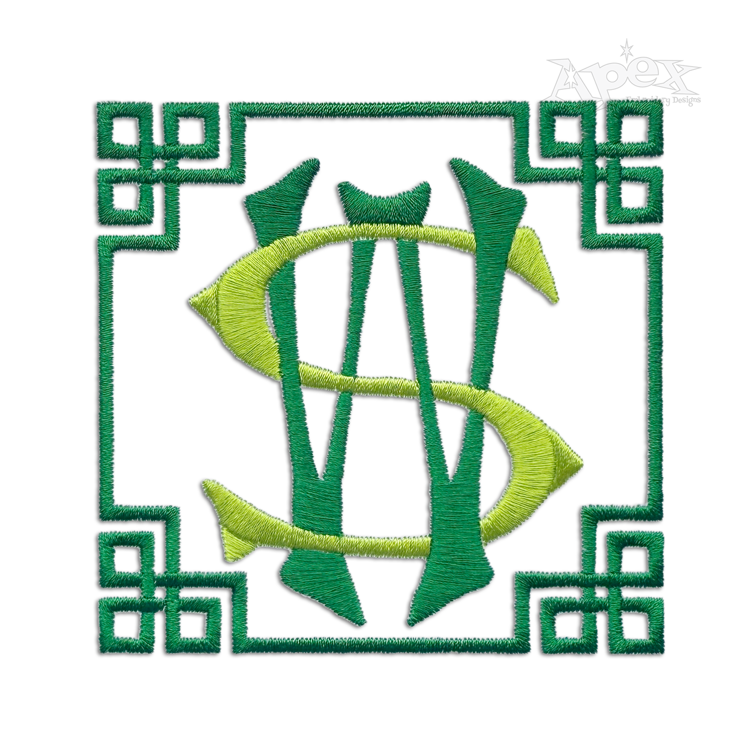 Chinoiserie Square Frame #1 Machine Embroidery Designs by Apex sw