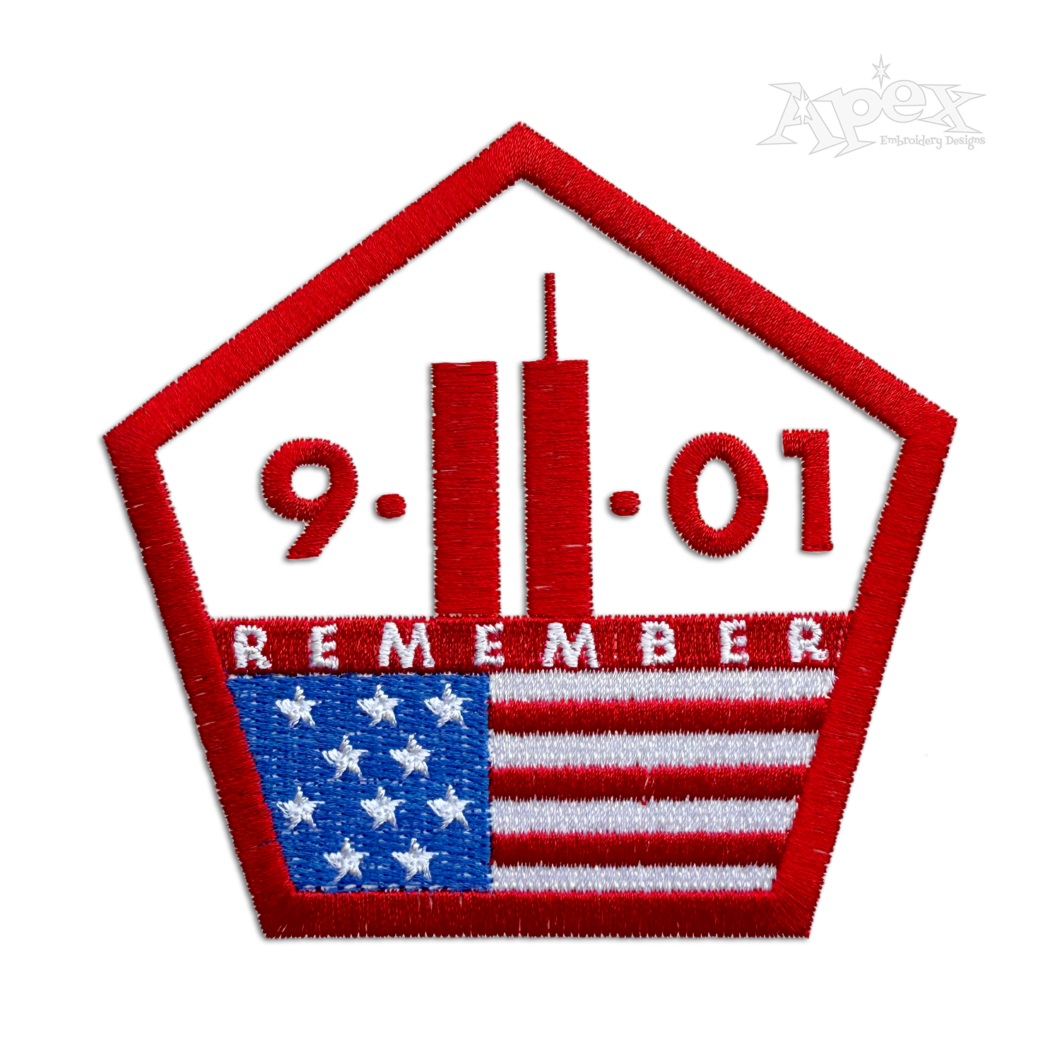 September 11th 9/11 Free Machine Embroidery Design - Apex Red