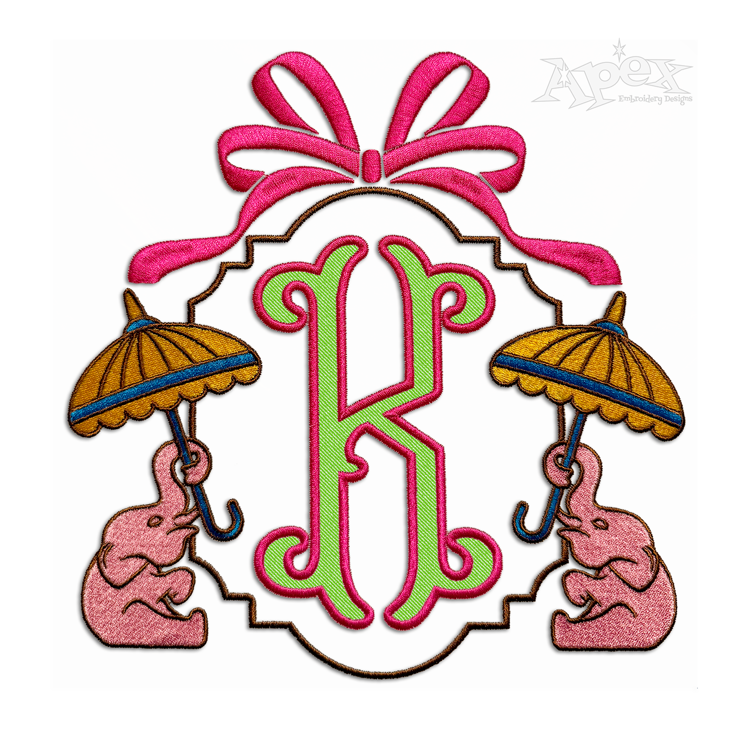 Chinoiserie Elephant with Umbrella Embroidery design