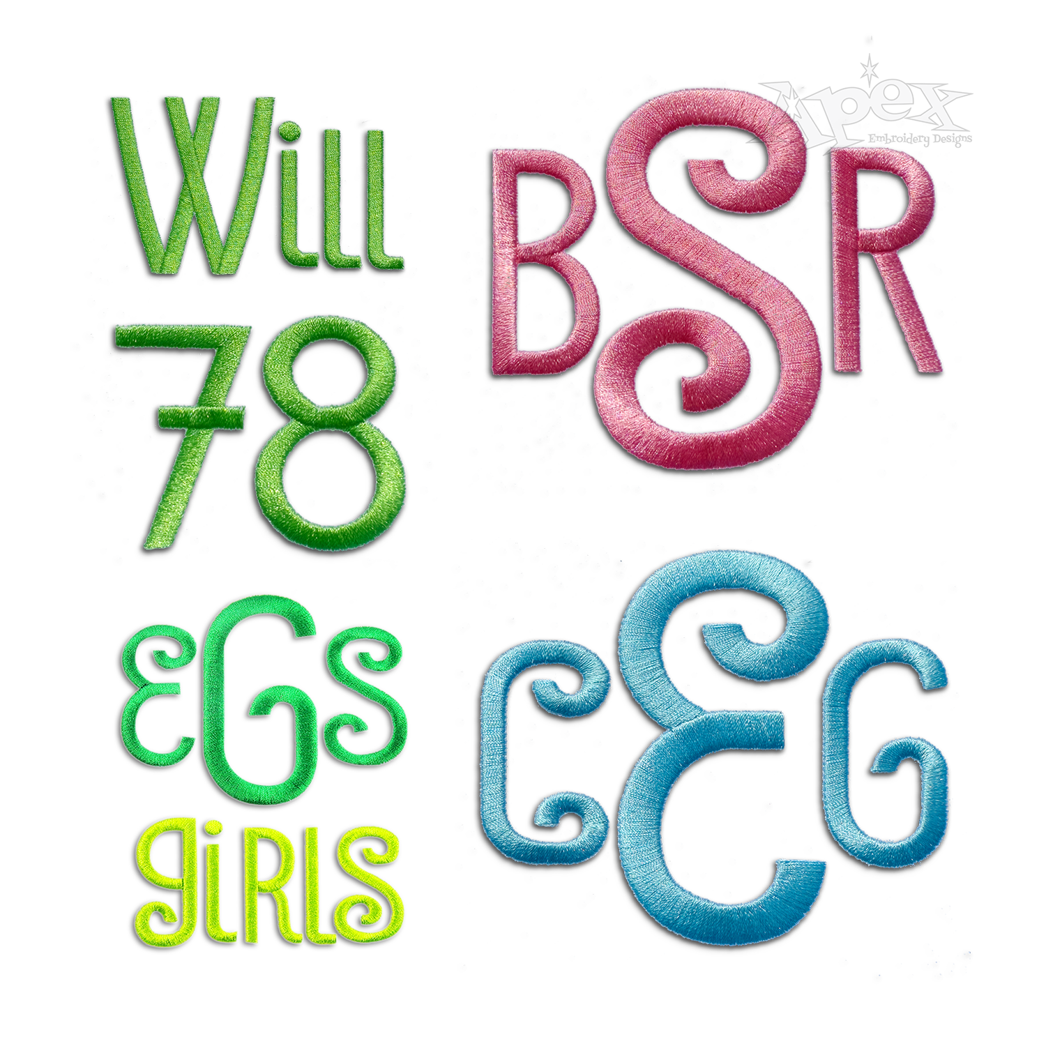 Baby Girl Machine Embroidery Font Alphabet Letters by Apex All