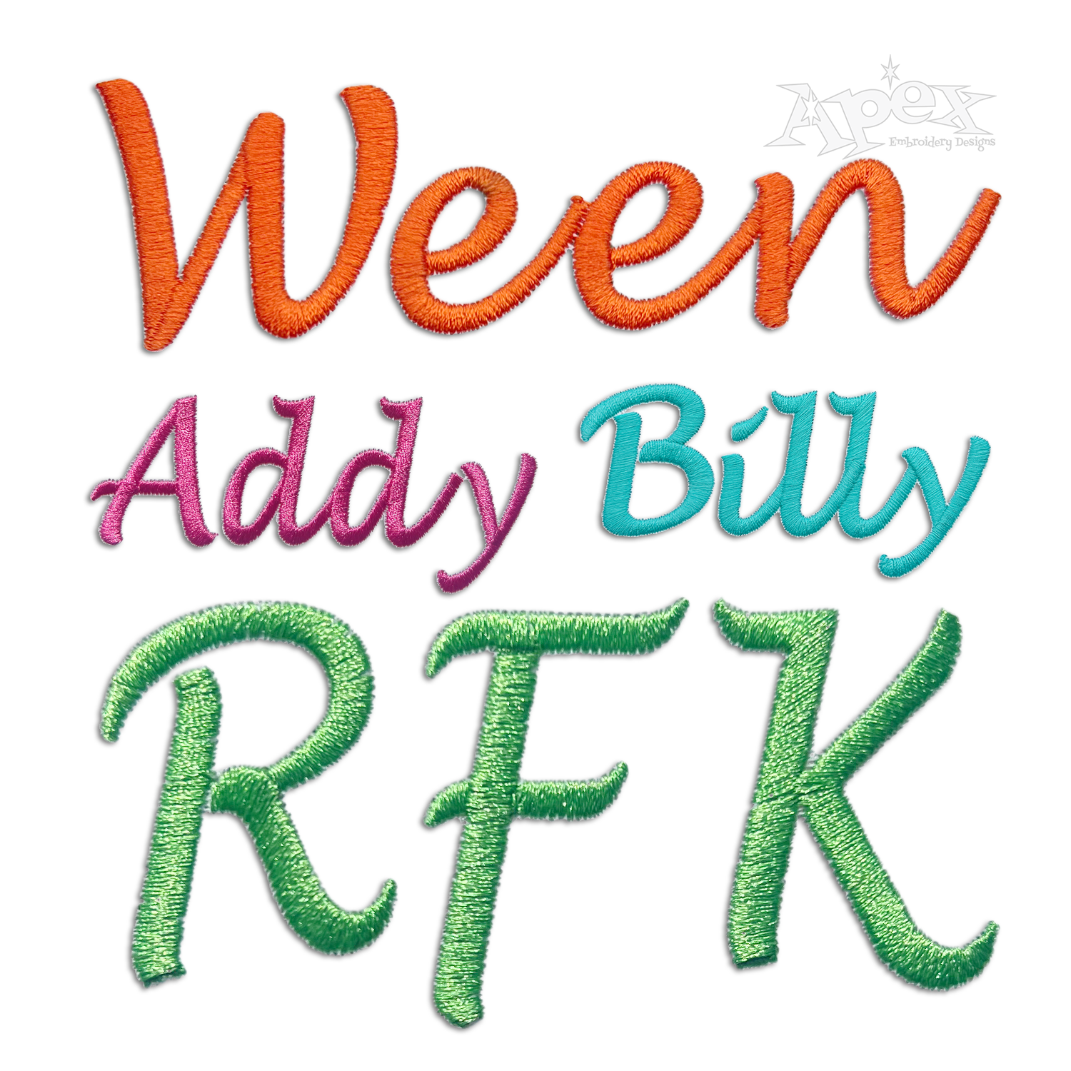 Bahia Script Machine Embroidery Fonts by Apex All