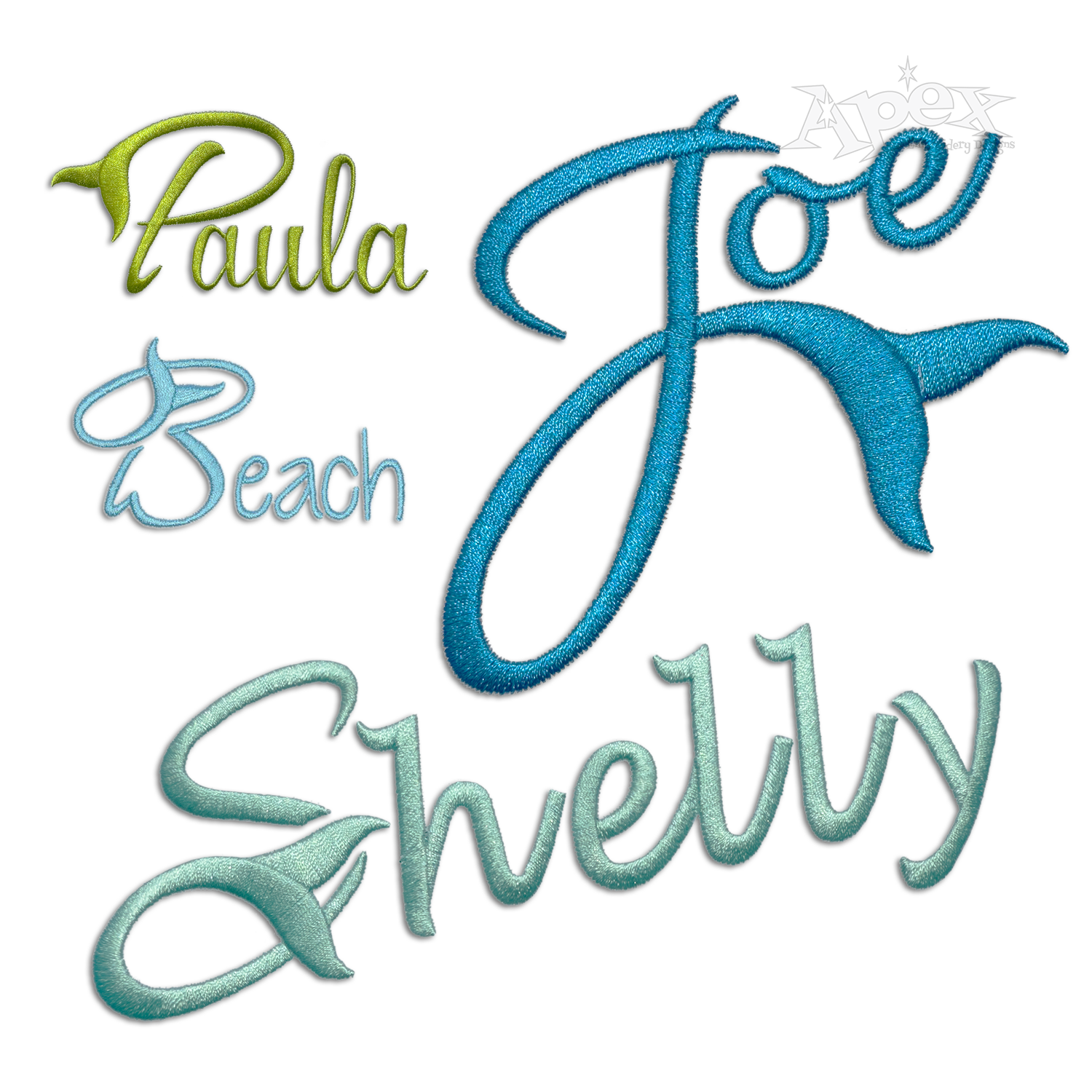 Ocean Fin Tail Letters Machine Embroidery Font - Apex