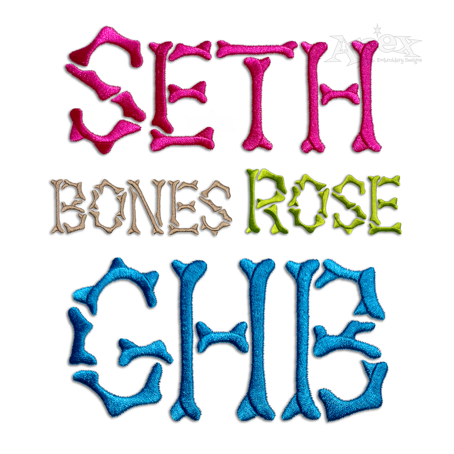 Skeleton Bones Machine Embroidery Font - Apex All