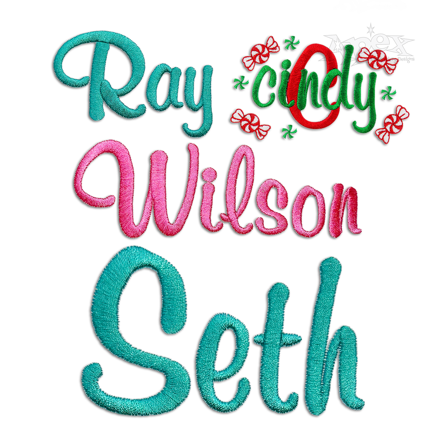 Casual Embroidery Font with Candy Christmas Designs All