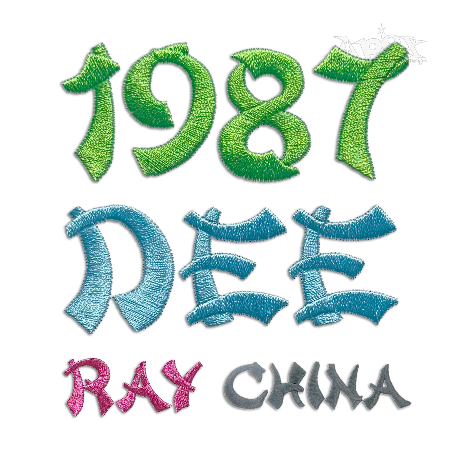 China Machine Embroidery Font Letter Alphabet by Apex Digitized
