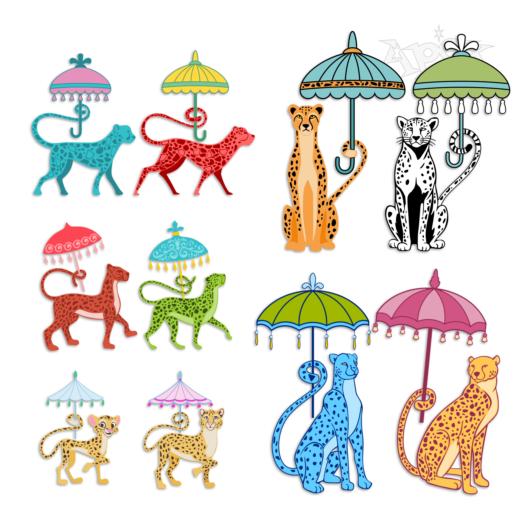 Chinoiserie Cheetah holding Umbrella SVG by Apex Cuttable Designs All 1