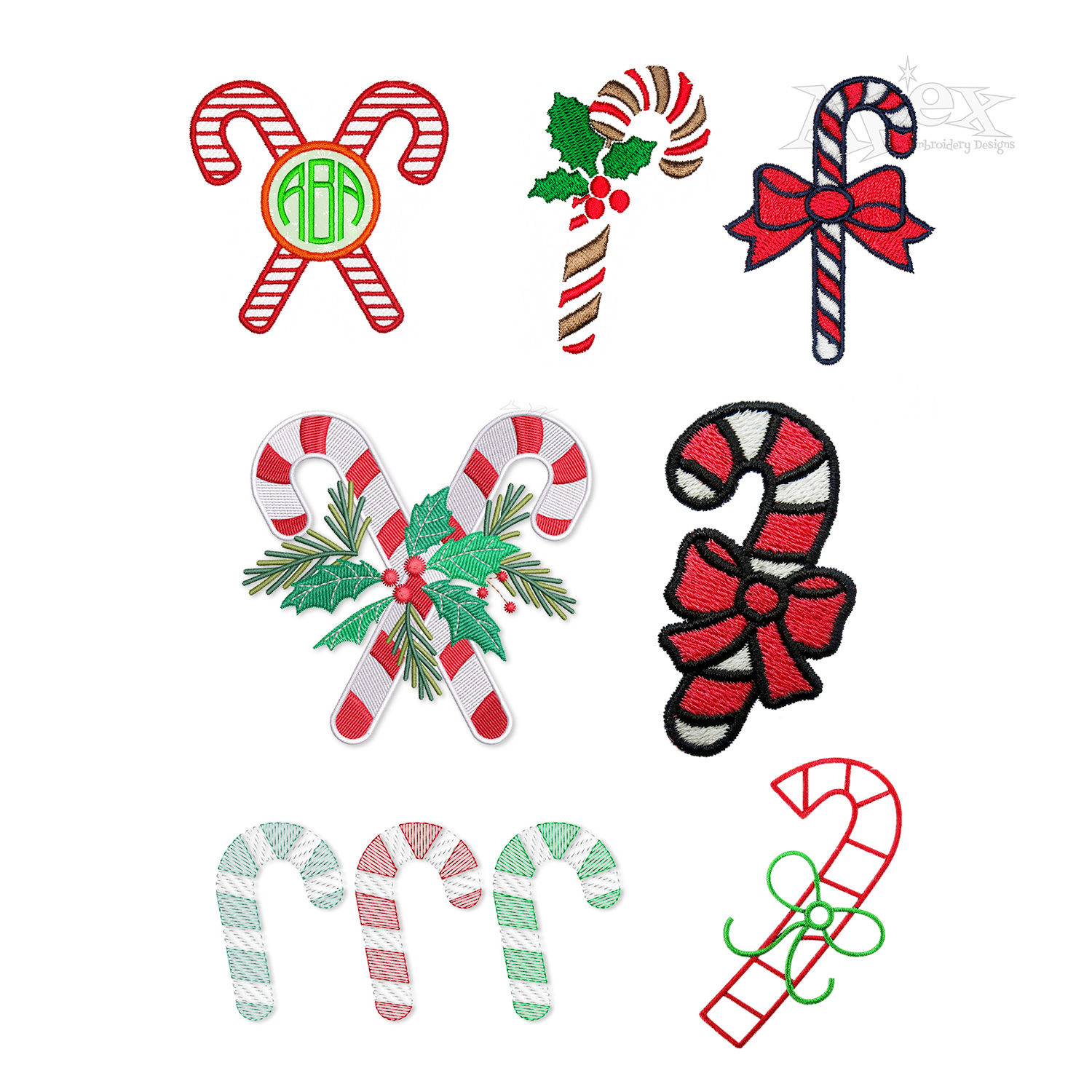 Christmas Candy Canes Machine Embroidery Designs by Apex All