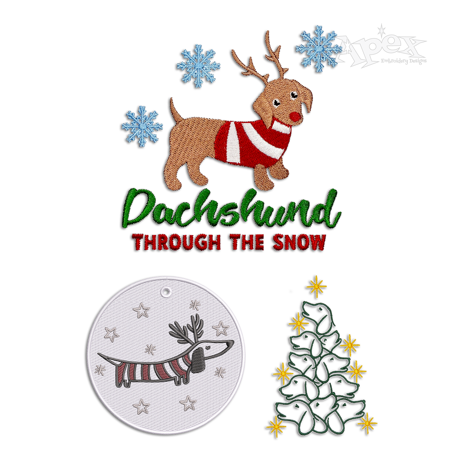 Christmas Tree Dachshund Through the Snow Embroidery Apex