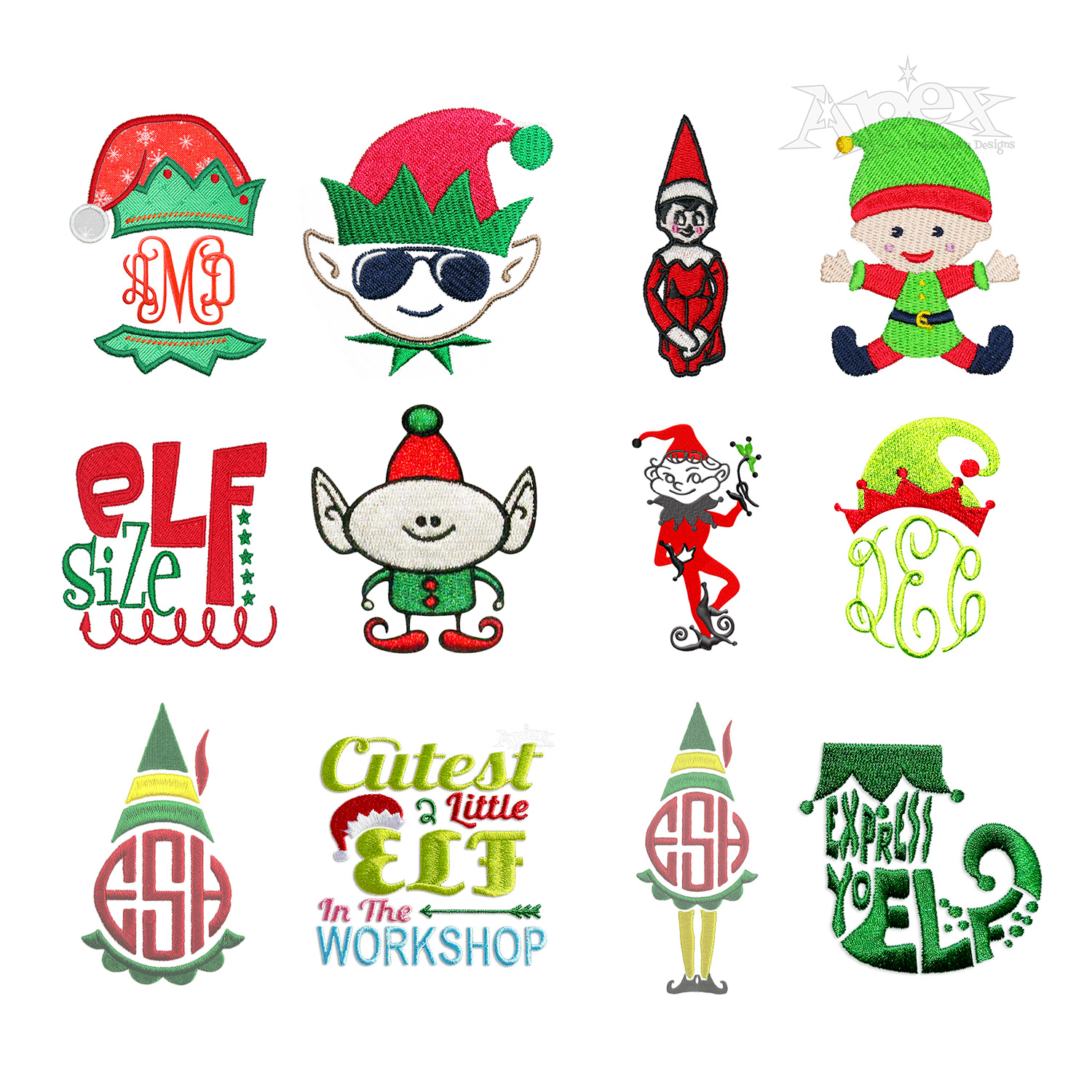 Christmas Elf Machine Embroidery Designs Digitized by Apex All