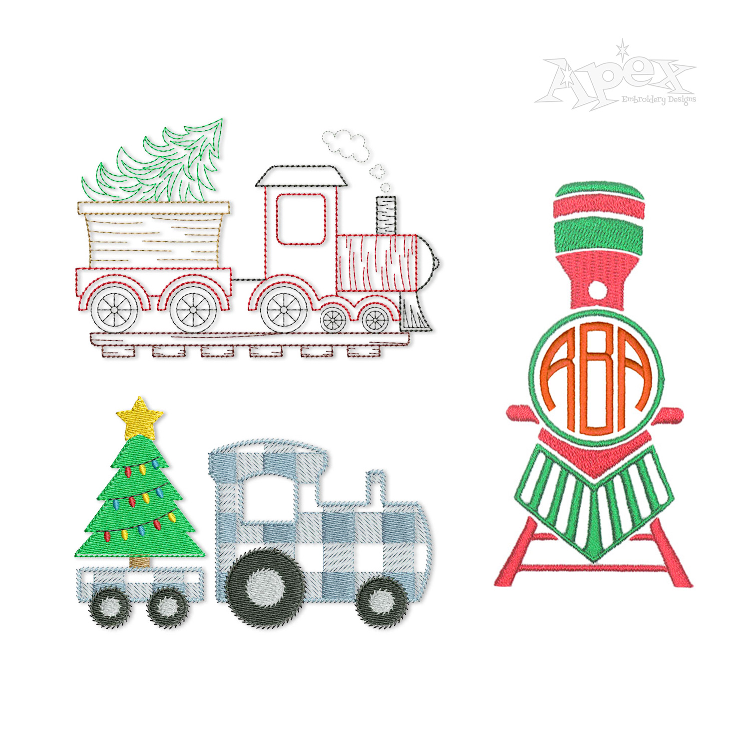 Christmas Train Locomotive Polar Express Embroidery Designs by Apex All