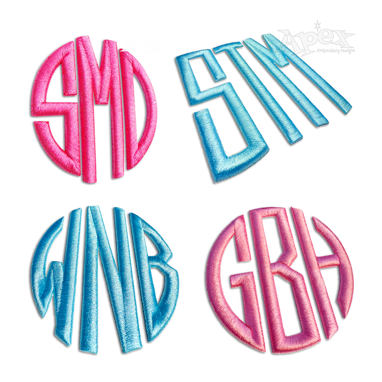 Circle Full 3-D Puff Monogram Machine Embroidery Fonts - Apex All