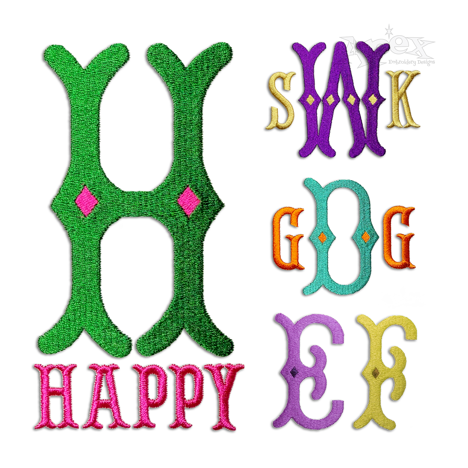 Diamond Fishtail Monogram Machine Embroidery Font - Apex All