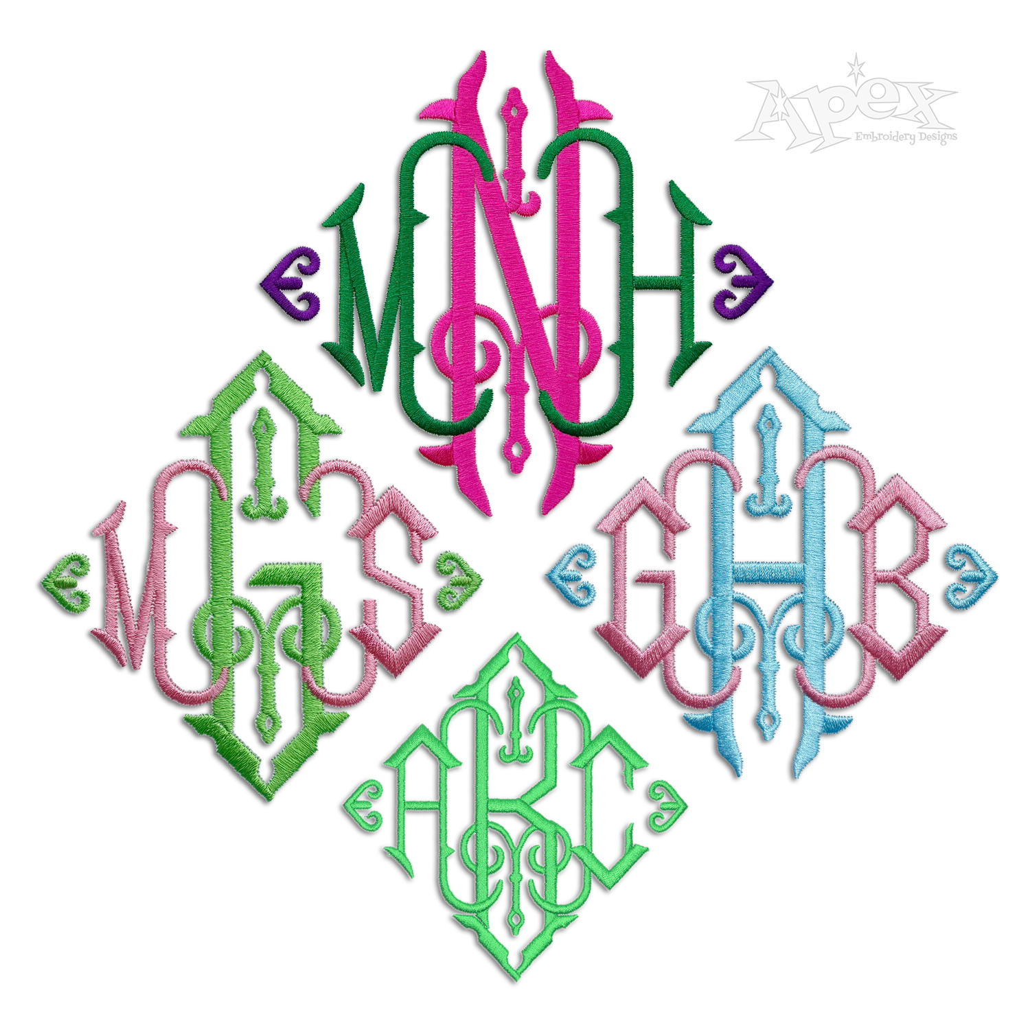 Square Diamond King Monogram Machine Embroidery Font all