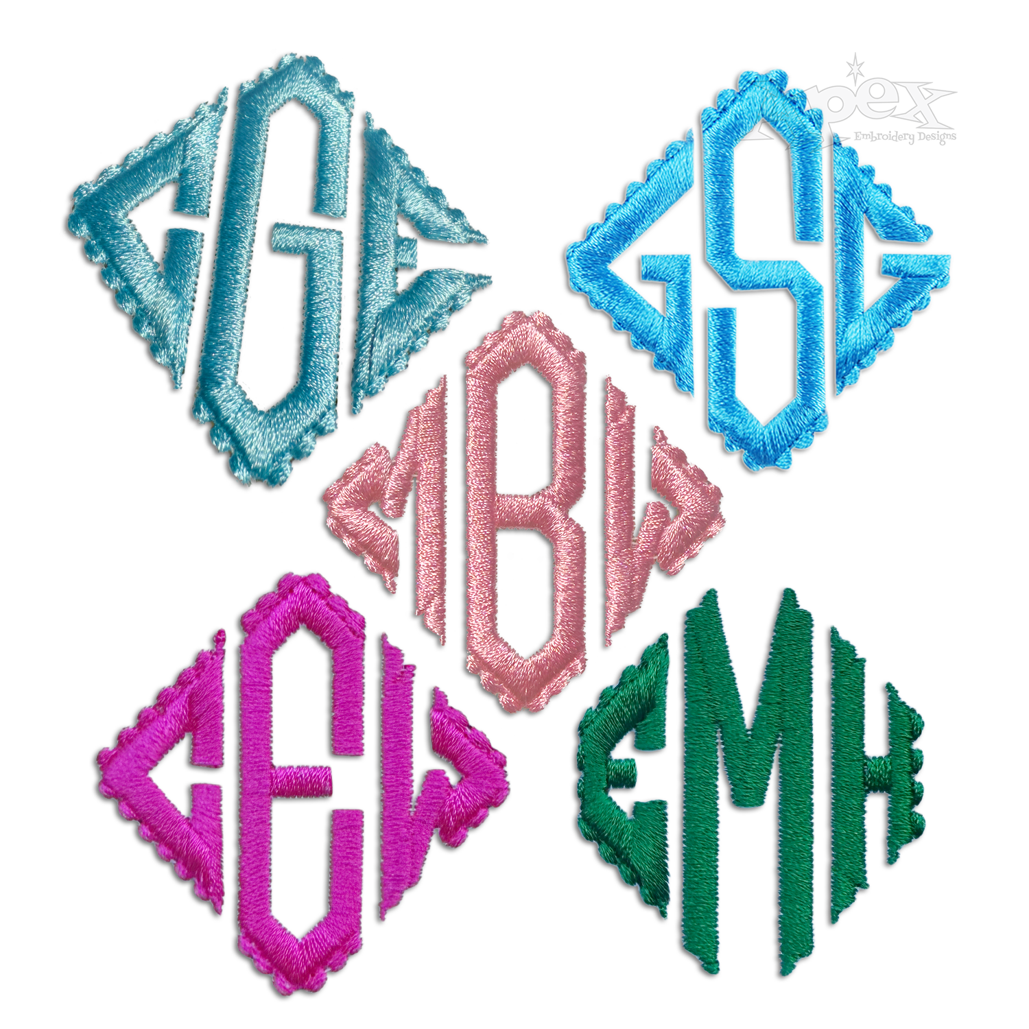 Diamond Triangle Scalloped Embroidery Font all