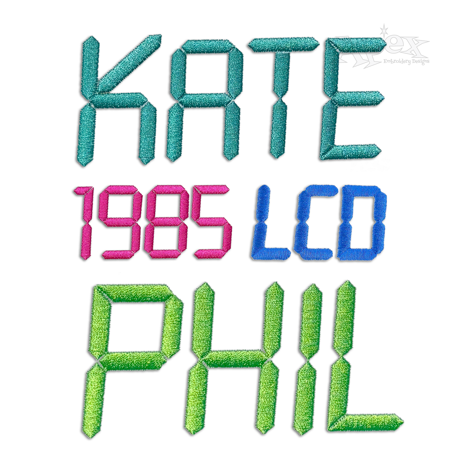 Digital LCD Machine Embroidery Font by Apex Designs All in one