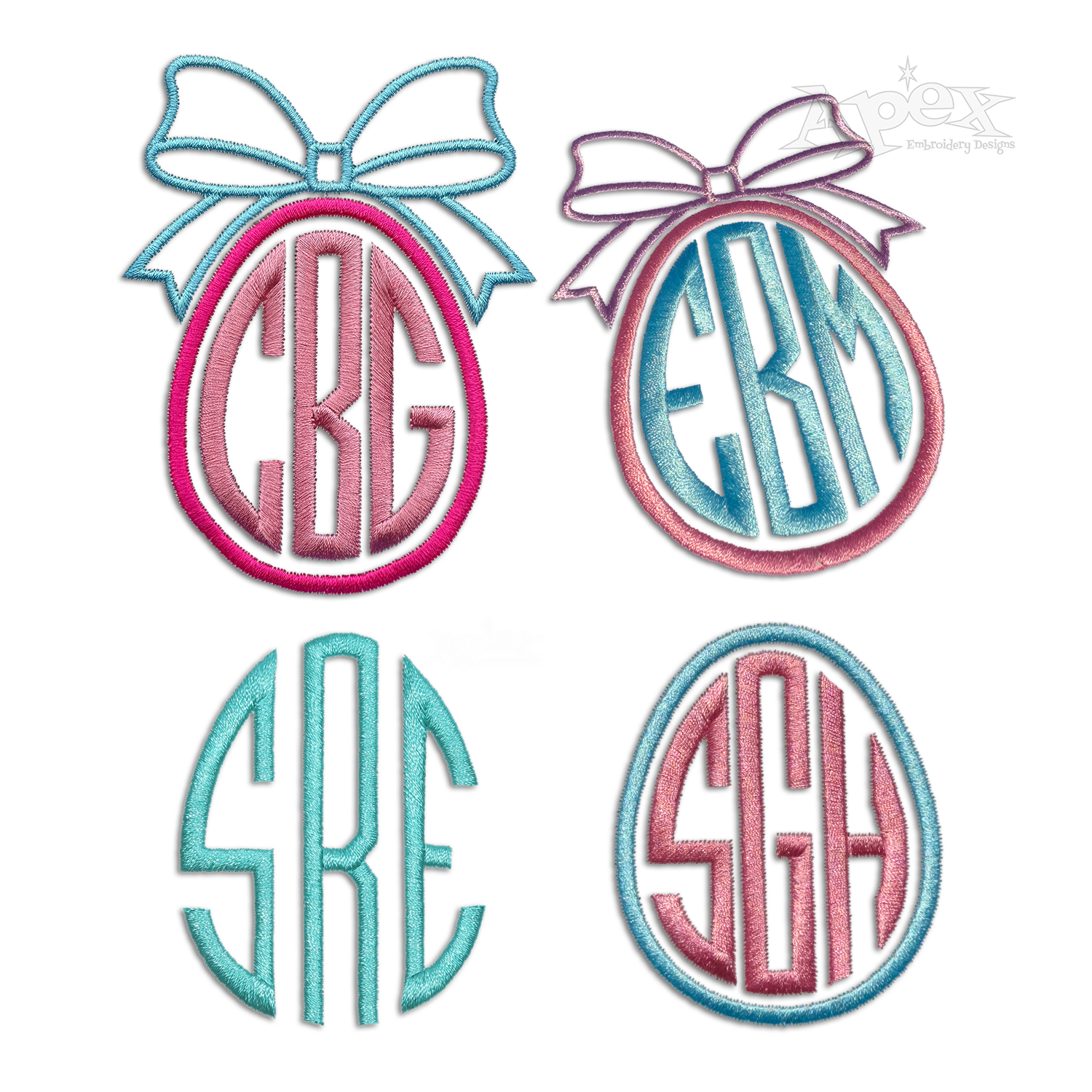Easter Egg Shaped Monogram Machine Embroidery Font - Apex all