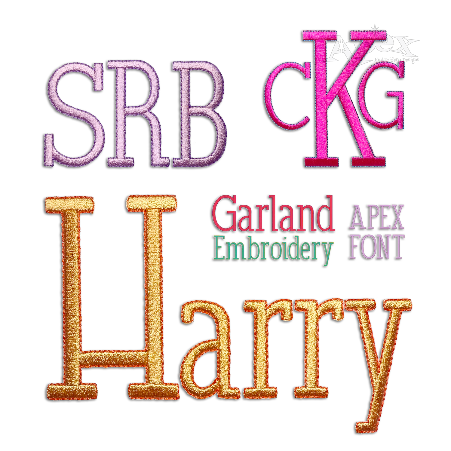 Garland Slab Serif Typewriter Machine Embroidery Font - Apex all