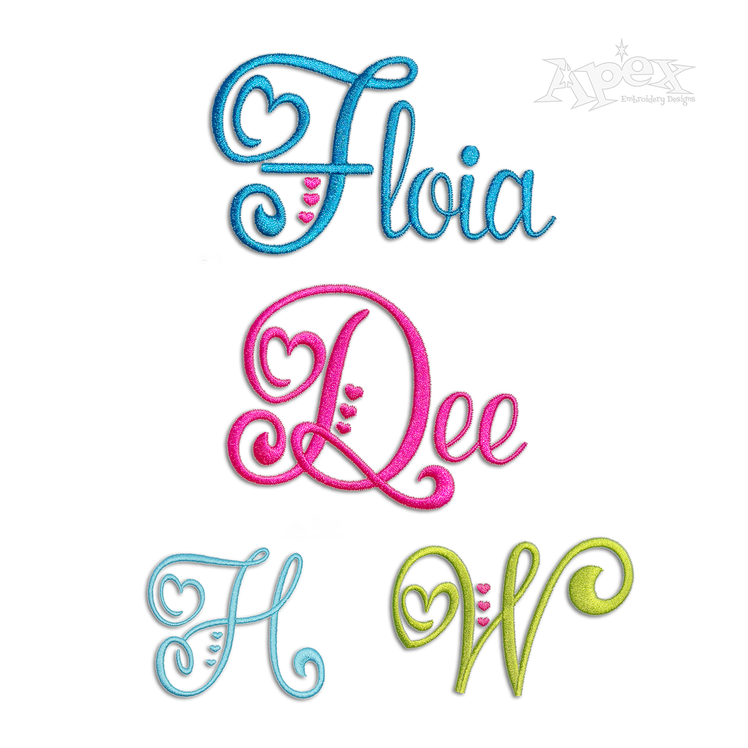 Heart Script Alphabet Letters Machine Embroidery Font - Apex All