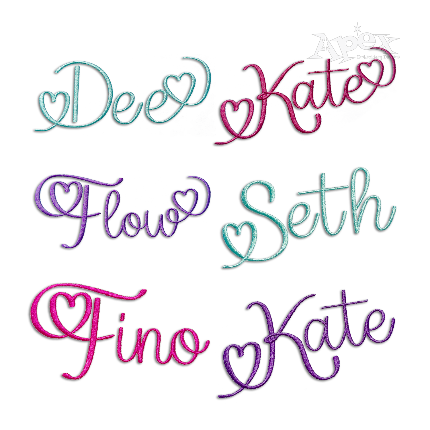 Love Heart Script Machine Embroidery Font by Apex All