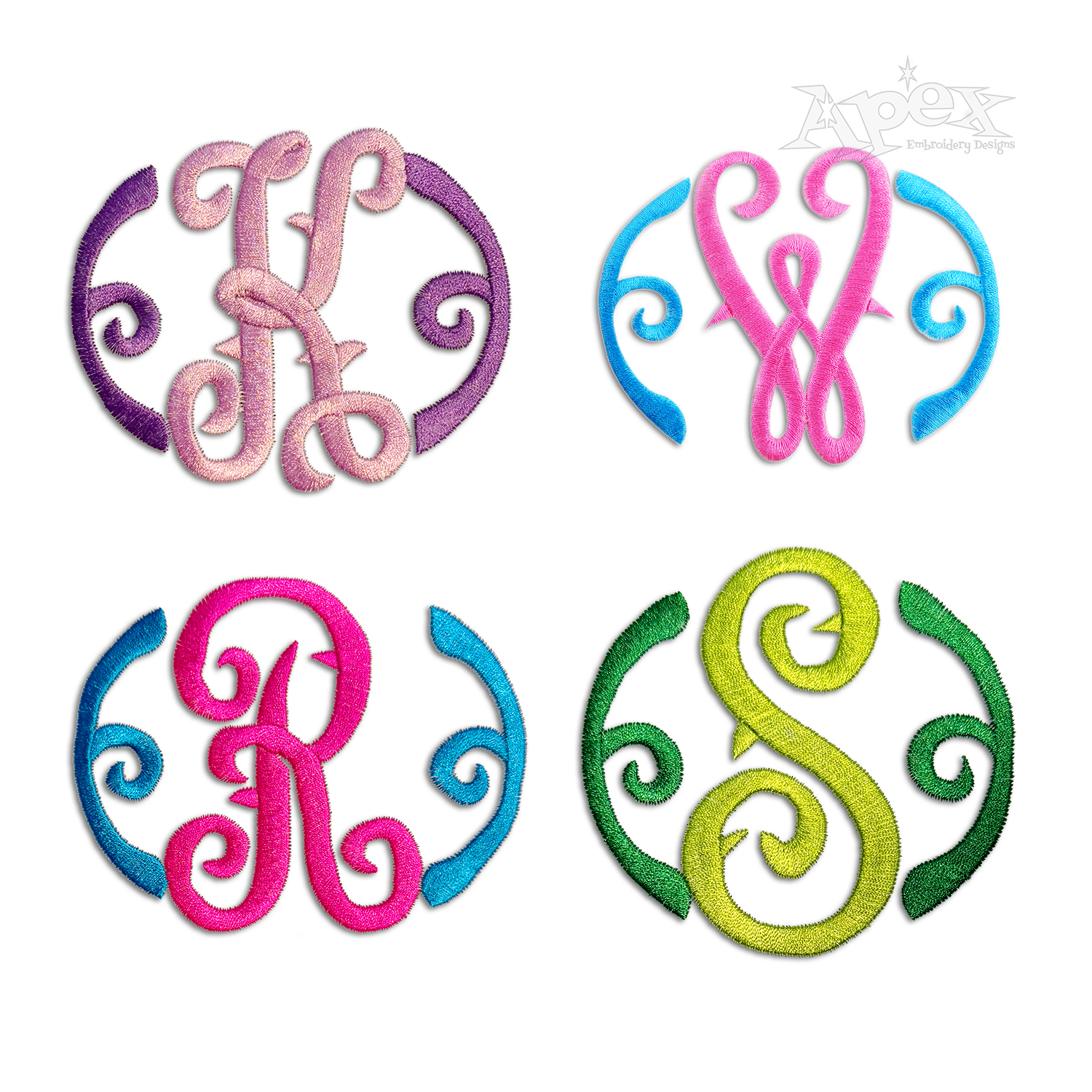 Monogram w/ends Machine Embroidery Font by Apex All
