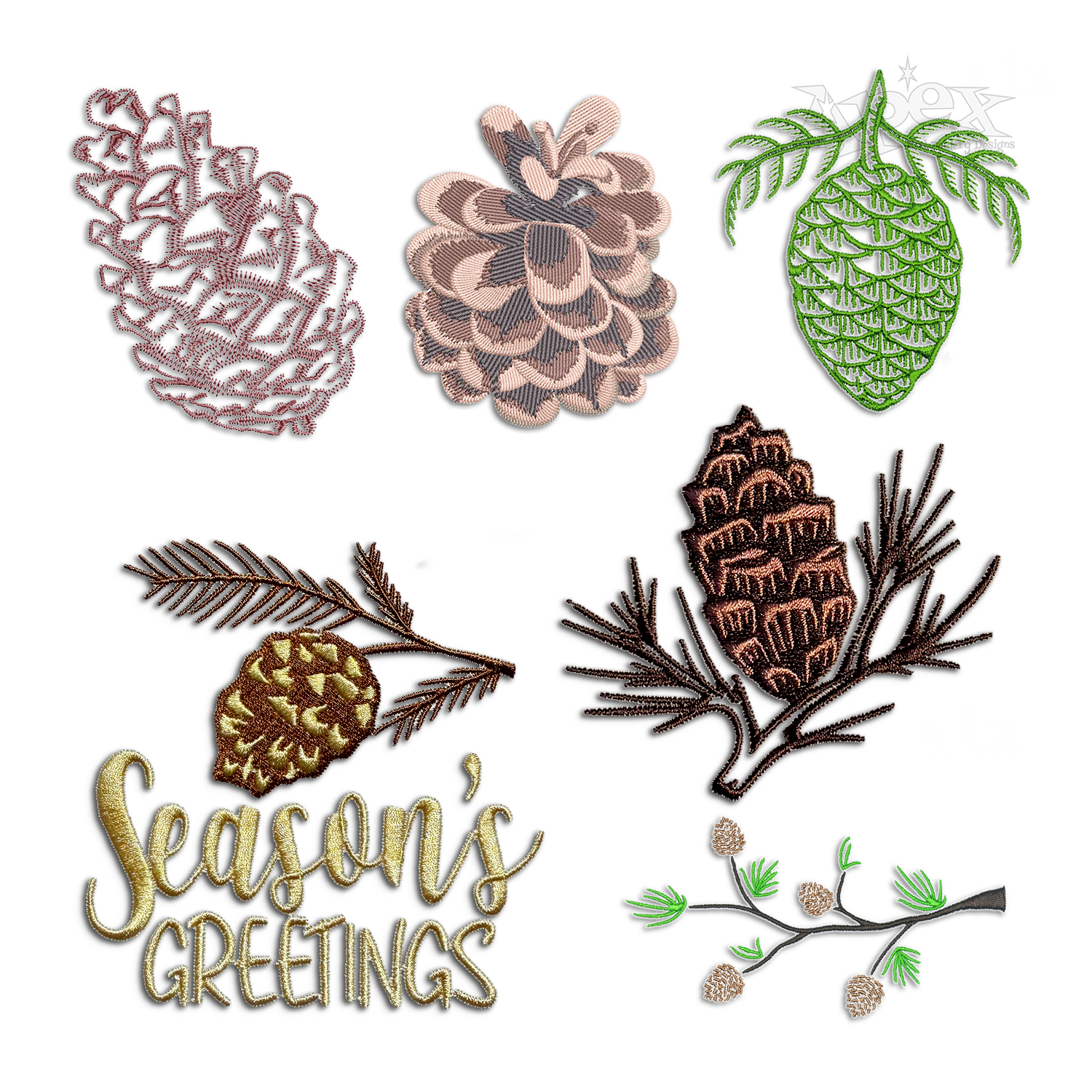 Pine Cone Nut Branch Machine Embroidery Designs by Apex All