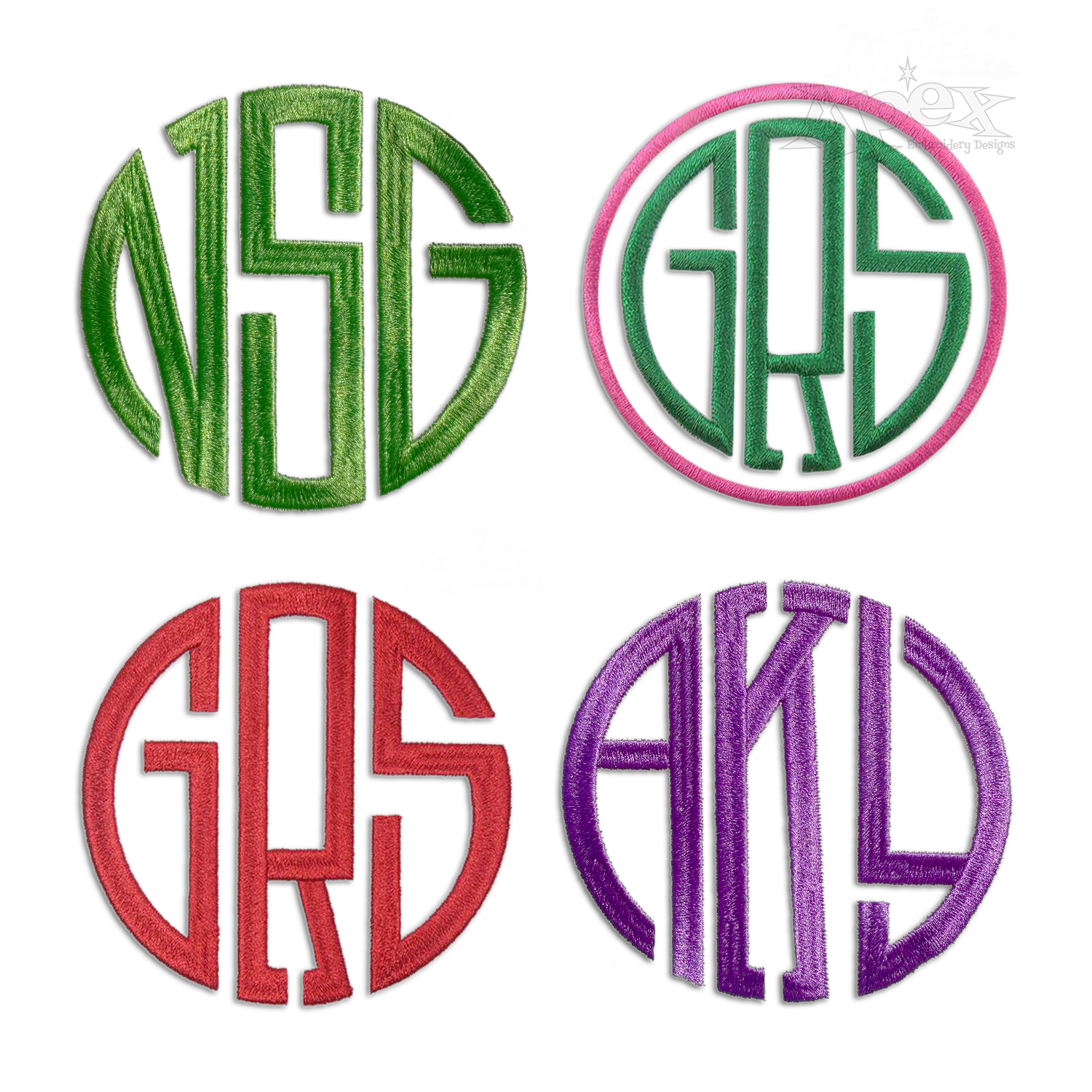 Raleigh Round Circle Monogram Machine Embroidery Fonts by Apex All