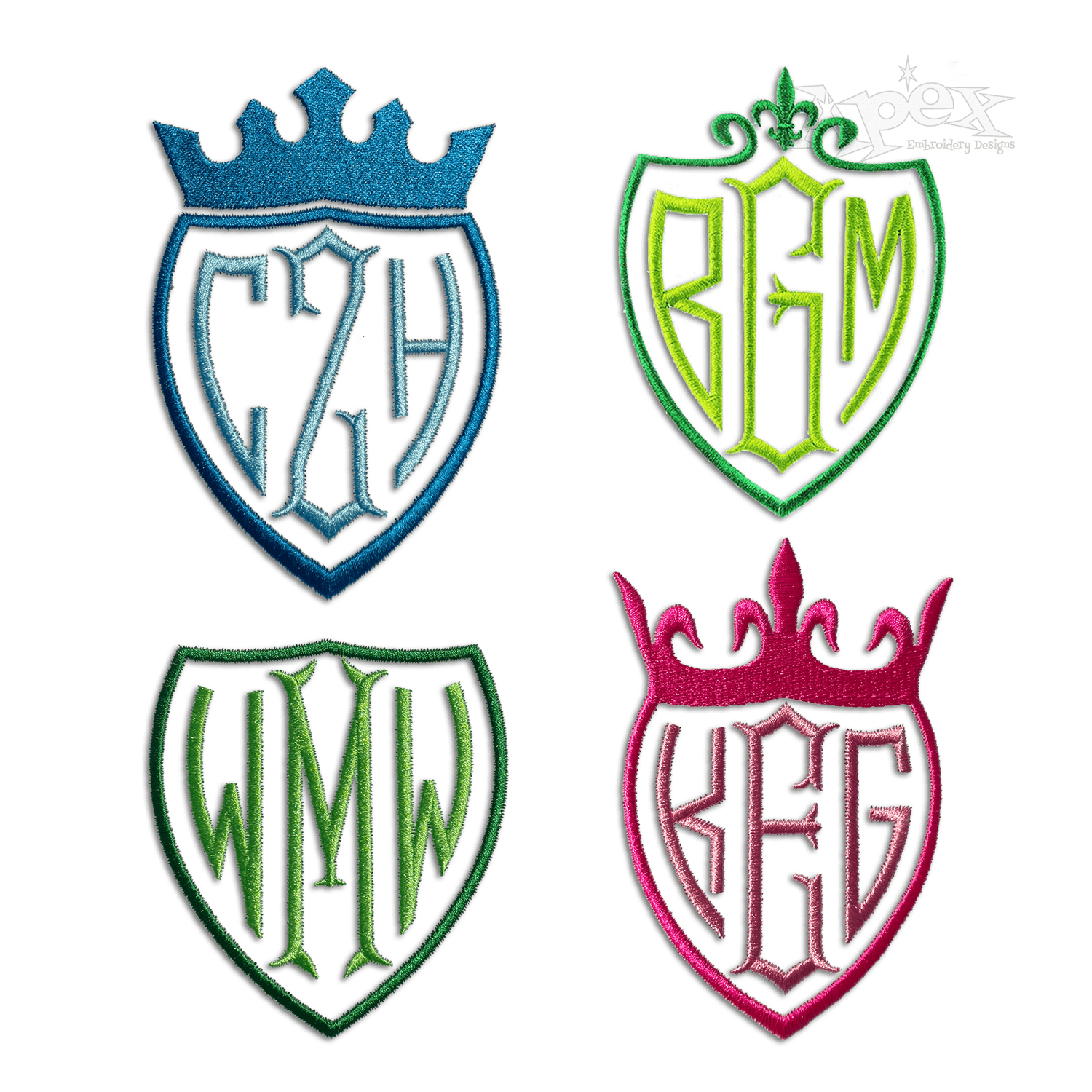 Shield Shaped Machine Monogram Embroidery Font by Apex Digitizing