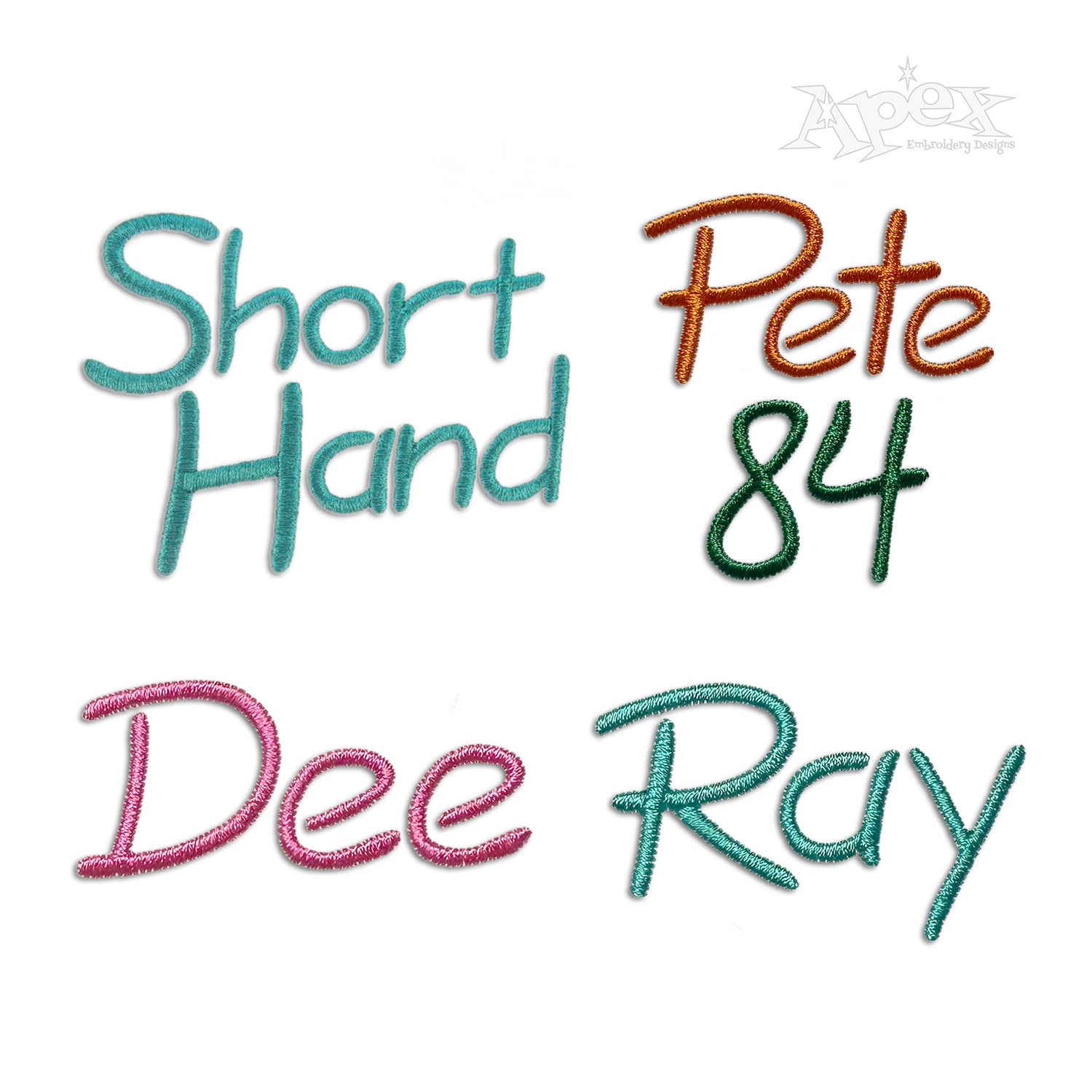 Short Hand Machine Embroidery Fonts by Apex Digitized All