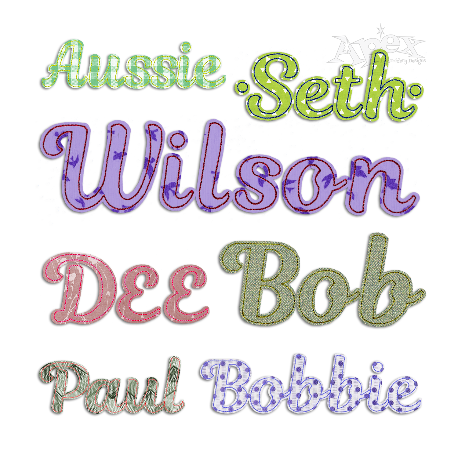 Simple Small Script Applique Embroidery Font by Apex All