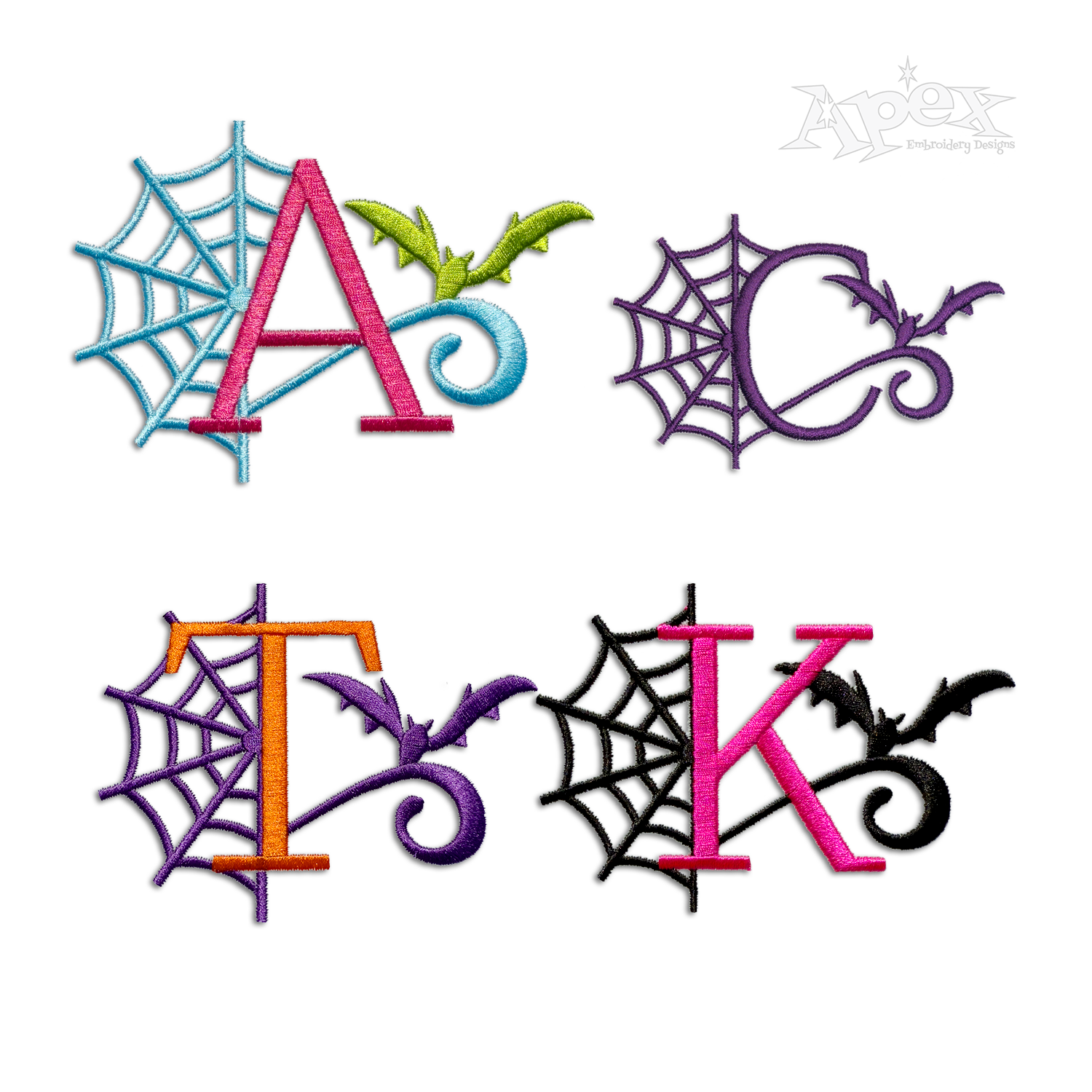Spider Web Bat Alphabet Machine Embroidery Font by Apex All