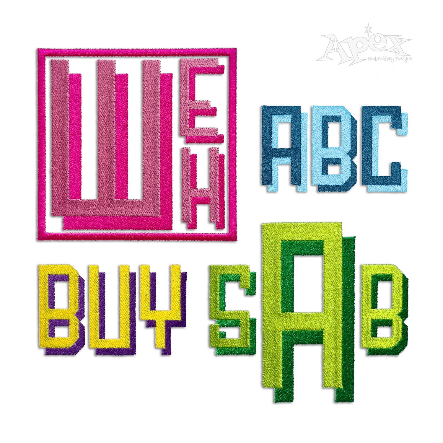 Modern Double Stacked Shadow Machine Embroidery Font - Apex All