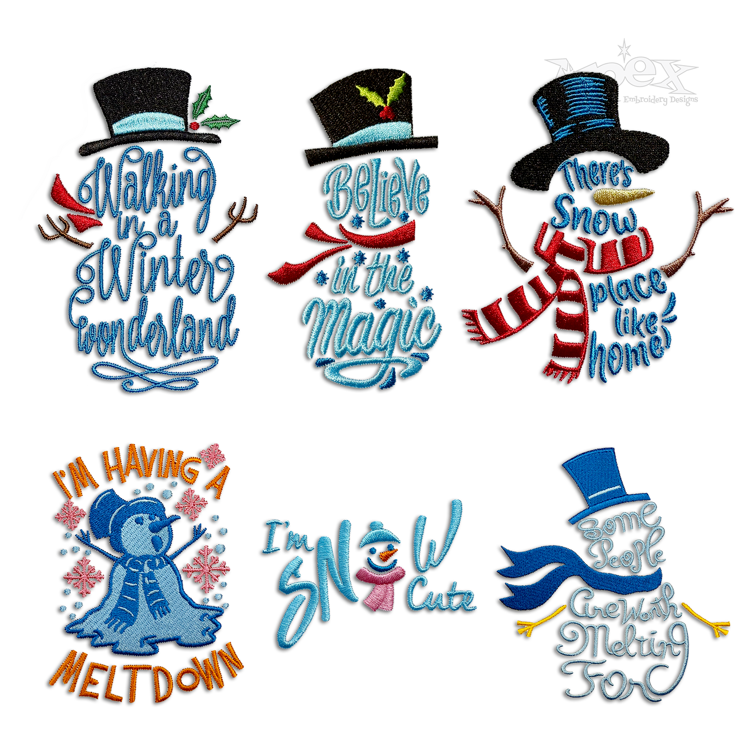 Winter Snowman Sayings Machine Embroidery Designs by Apex All