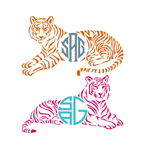 Tiger Monogram Circle Round Frame SVG