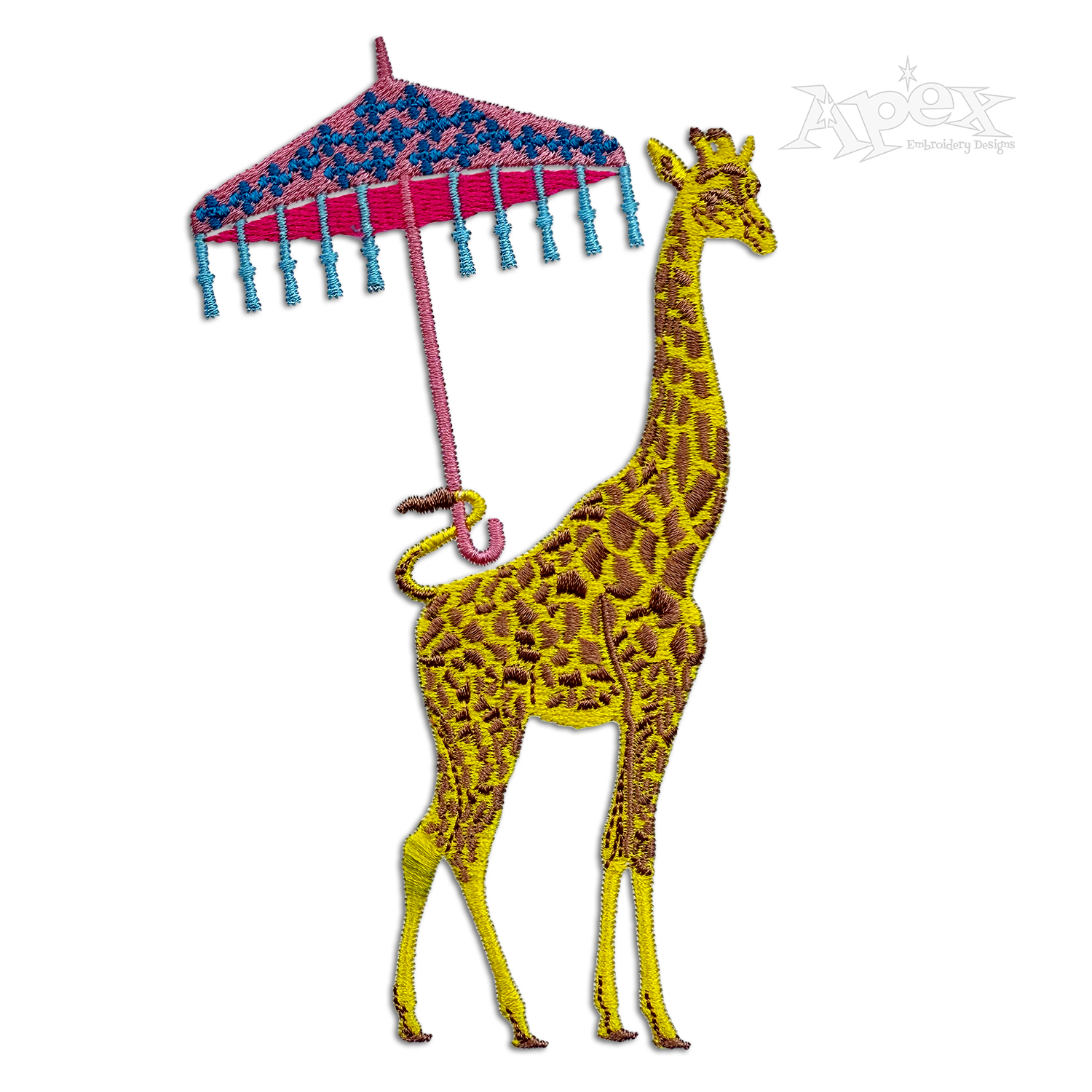 Vintage Giraffe with Umbrella Machine Embroidery Design