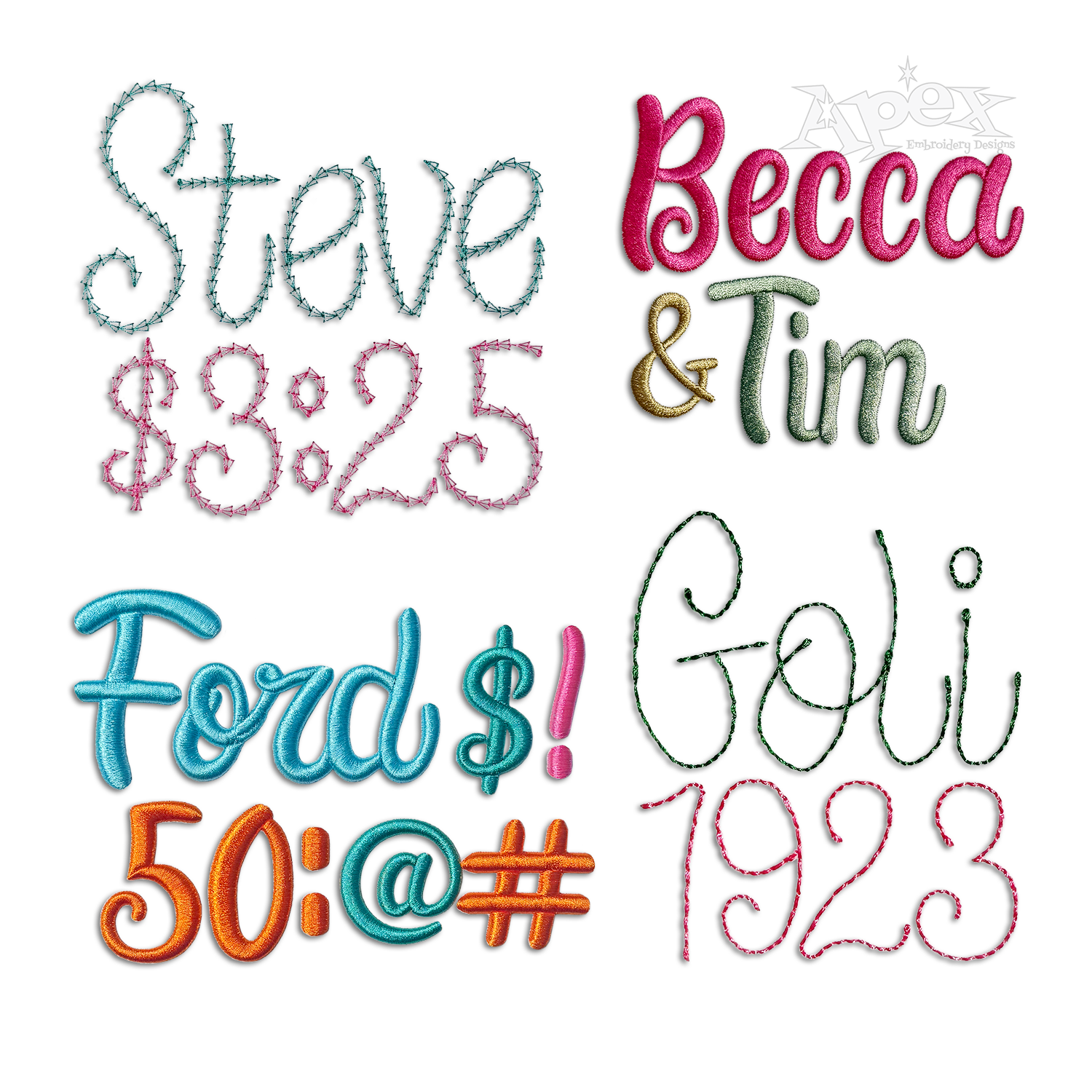 Aquata Script Regular 3D Puff Chain Stitch Embroidery Font Apex All