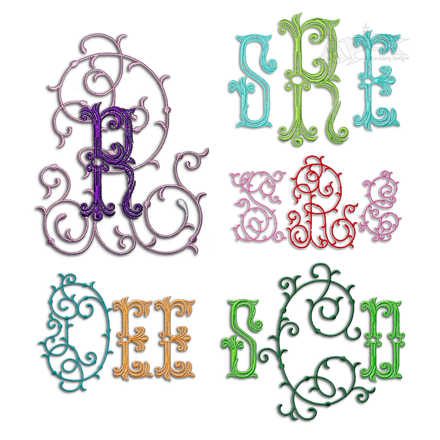 Manoir Machine Monogram Embroidery Font Bundles by Apex All
