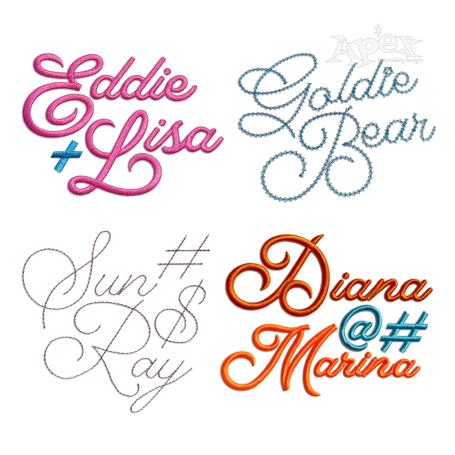 Bernard Script Regular 3D Puff Chain Stitch Embroidery Font Bundle Apex All