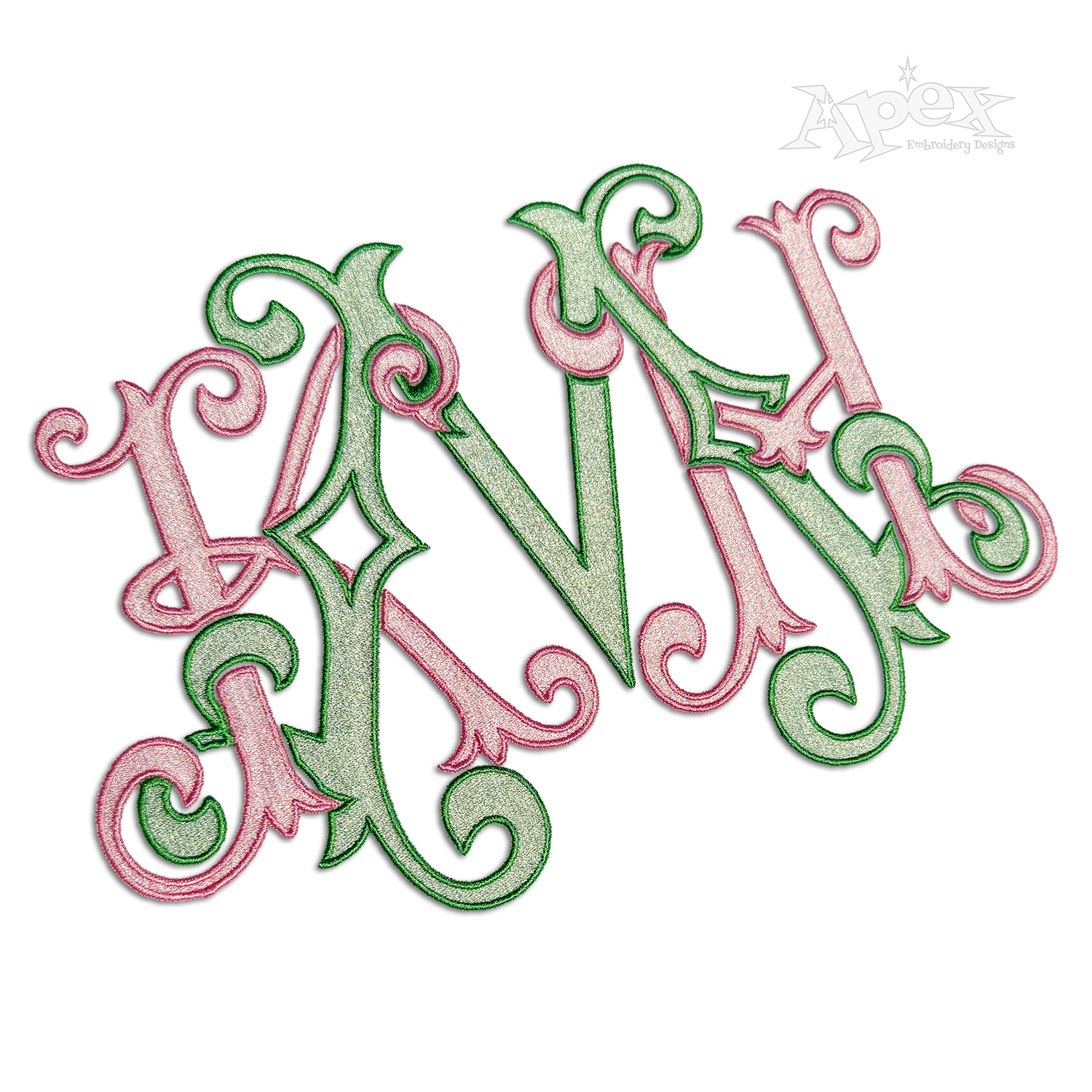 Bresia 3-letter Interlocking Monogram Machine Embroidery by Apex fill