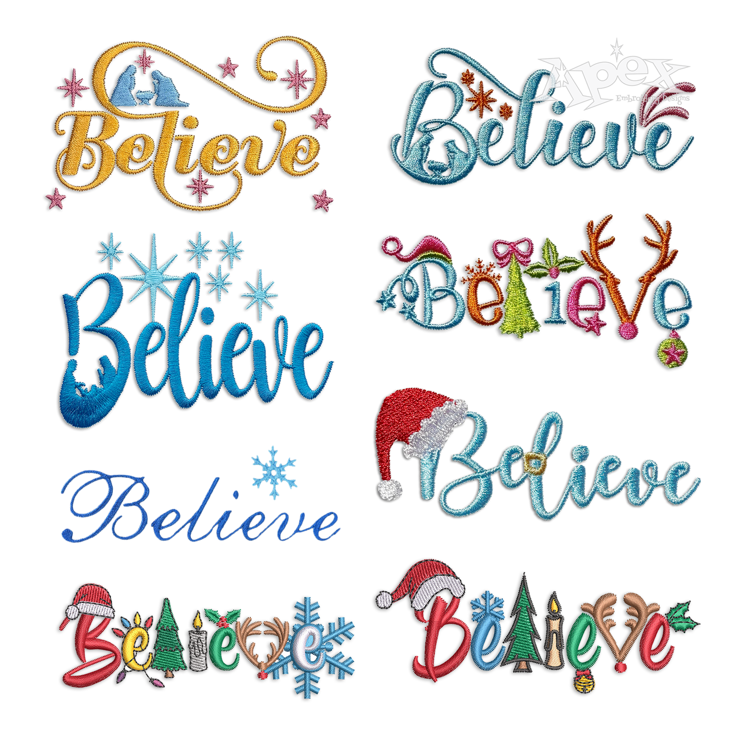 Christmas Believe Word Art Machine Embroidery Designs by Apex All