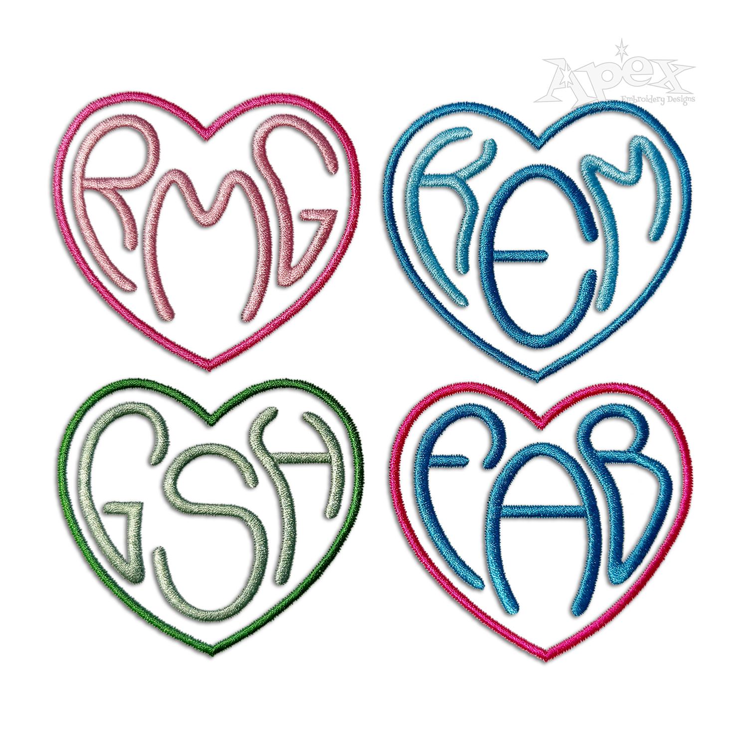 Round Heart Shaped Monogram Machine Embroidery Font | Apex all