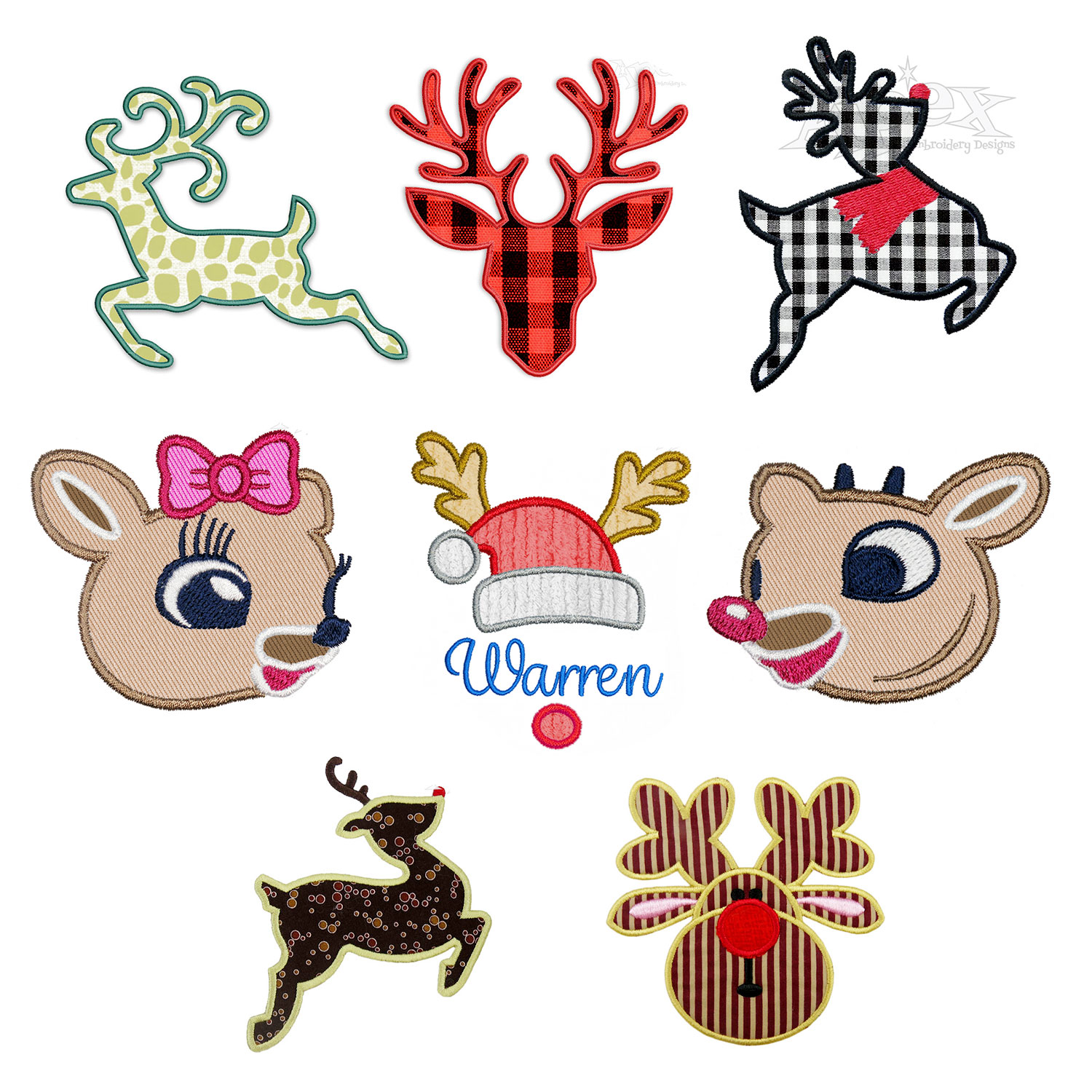 Christmas Reindeer Applique Machine Embroidery Designs Apex all