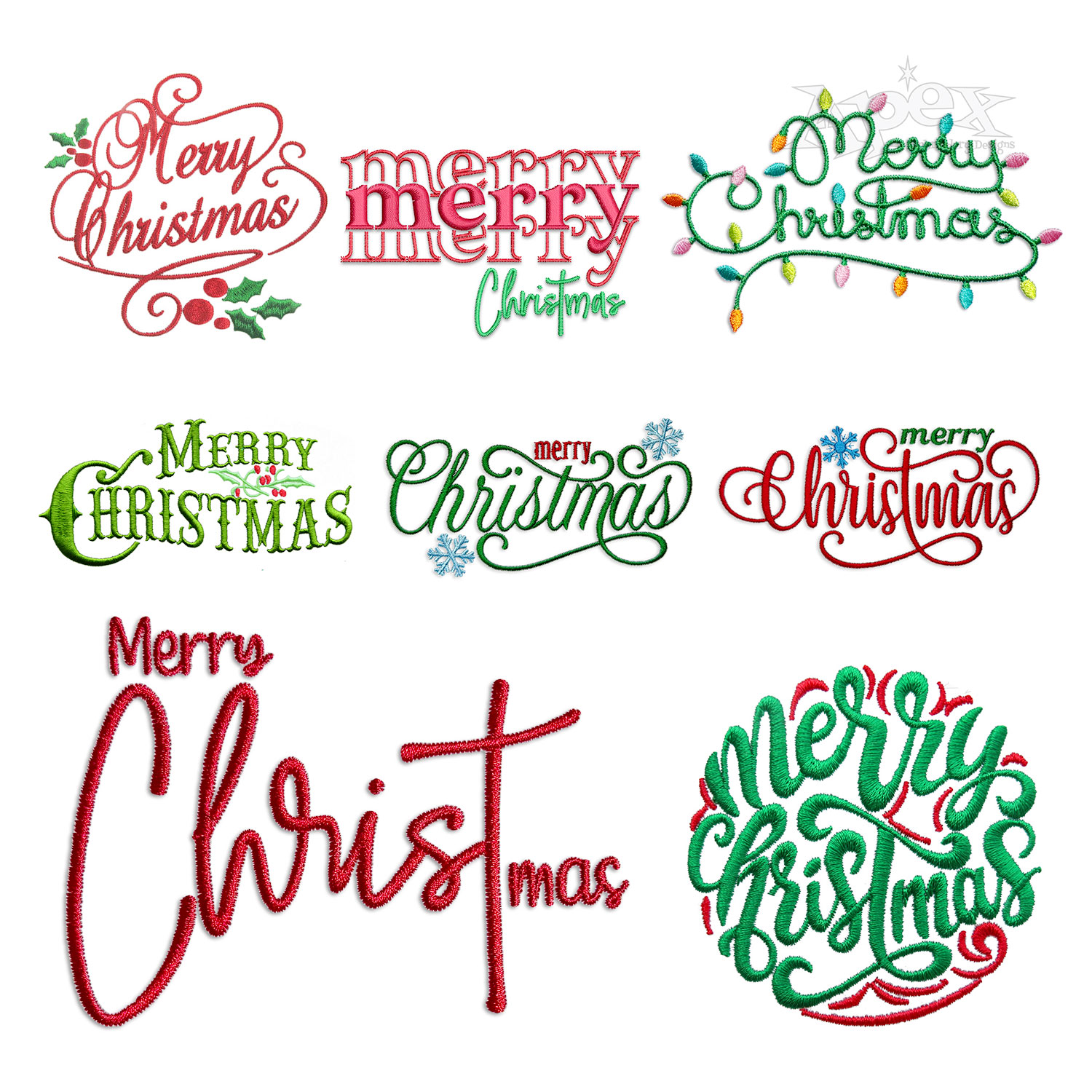 Merry Christmas Word Art Machine Embroidery Designs by Apex all