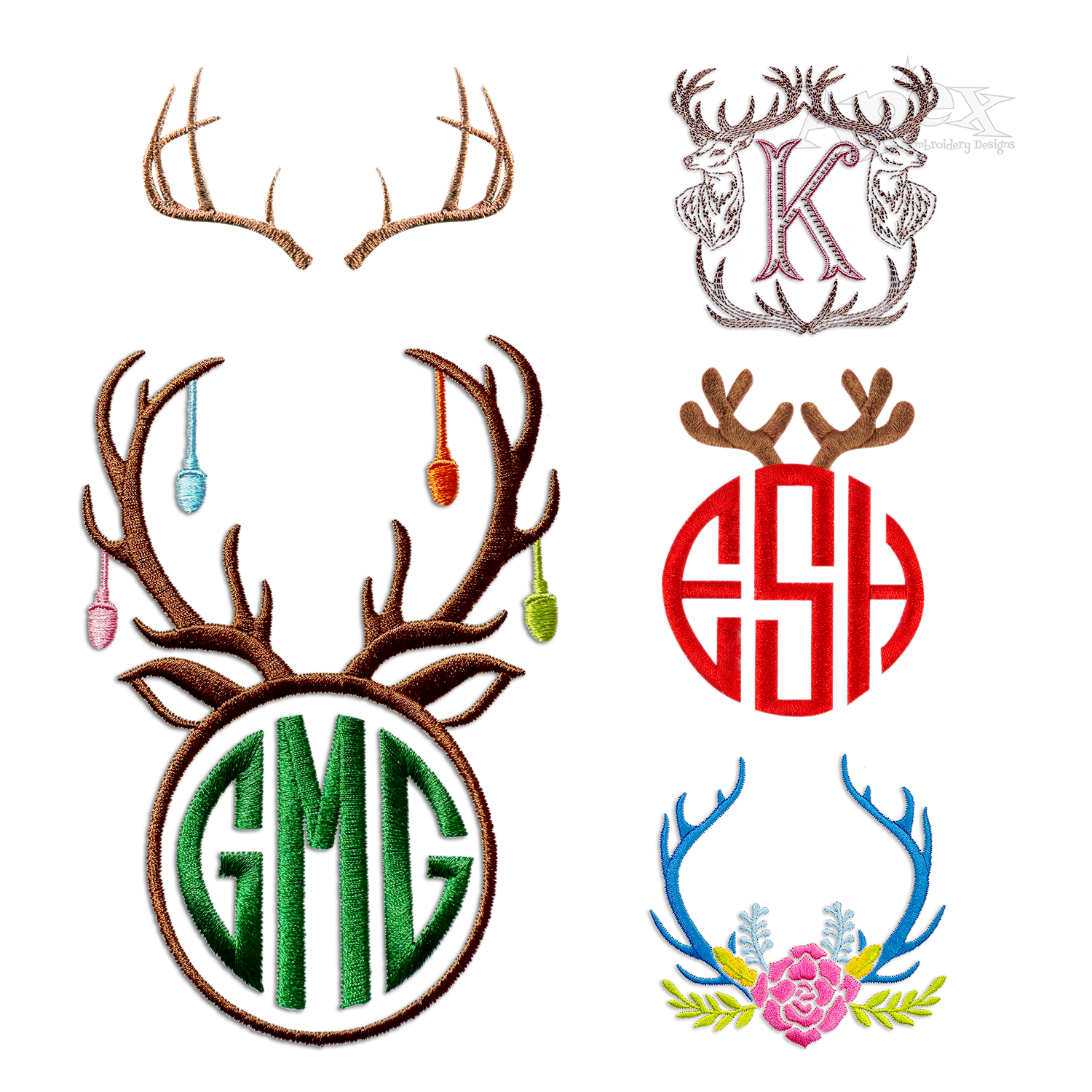 Christmas Reindeer Antler Monogram Frame Topper Embroidery all