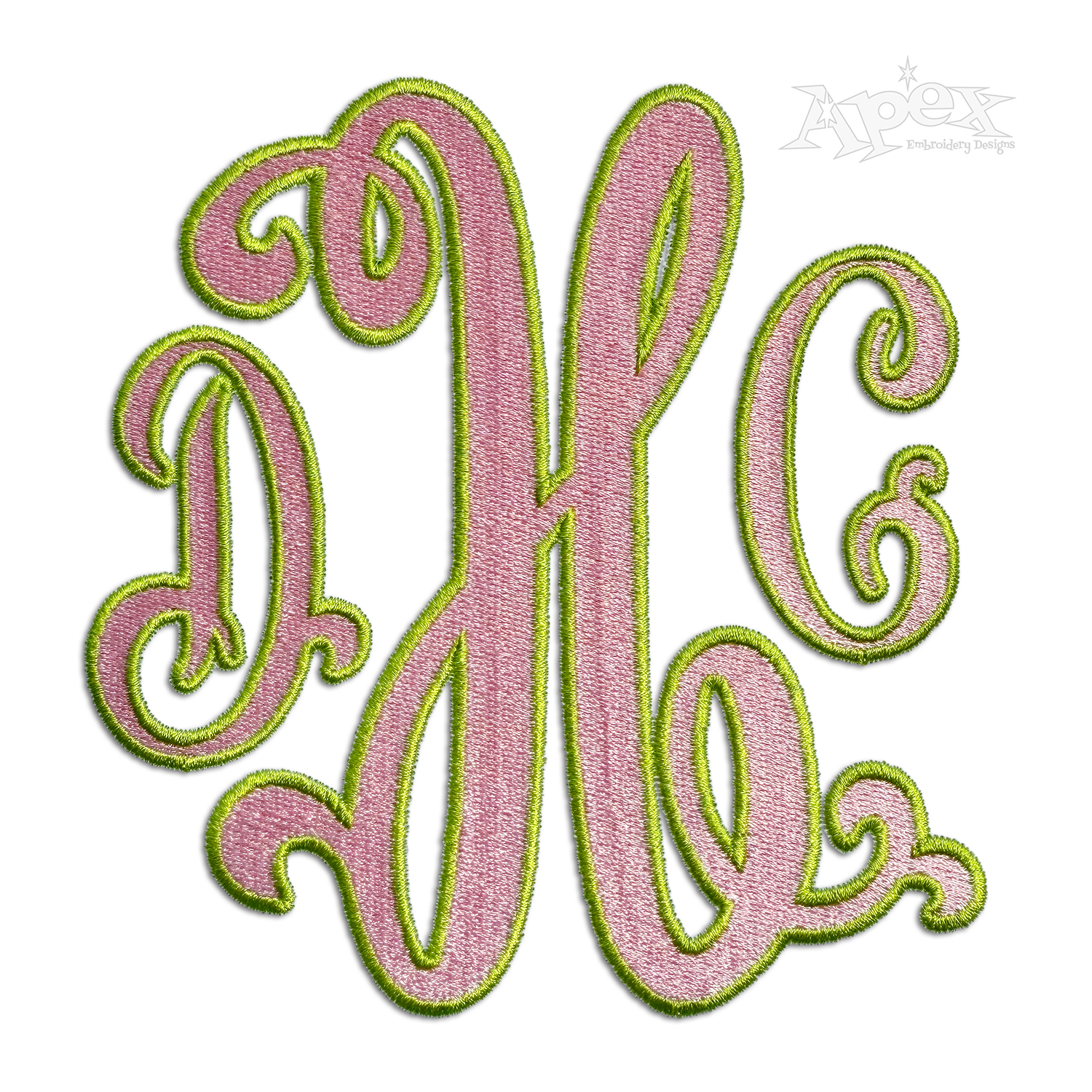 Suzanne Curlz 2-color Fill stitch with Outline Monogram Machine Embroidery Font