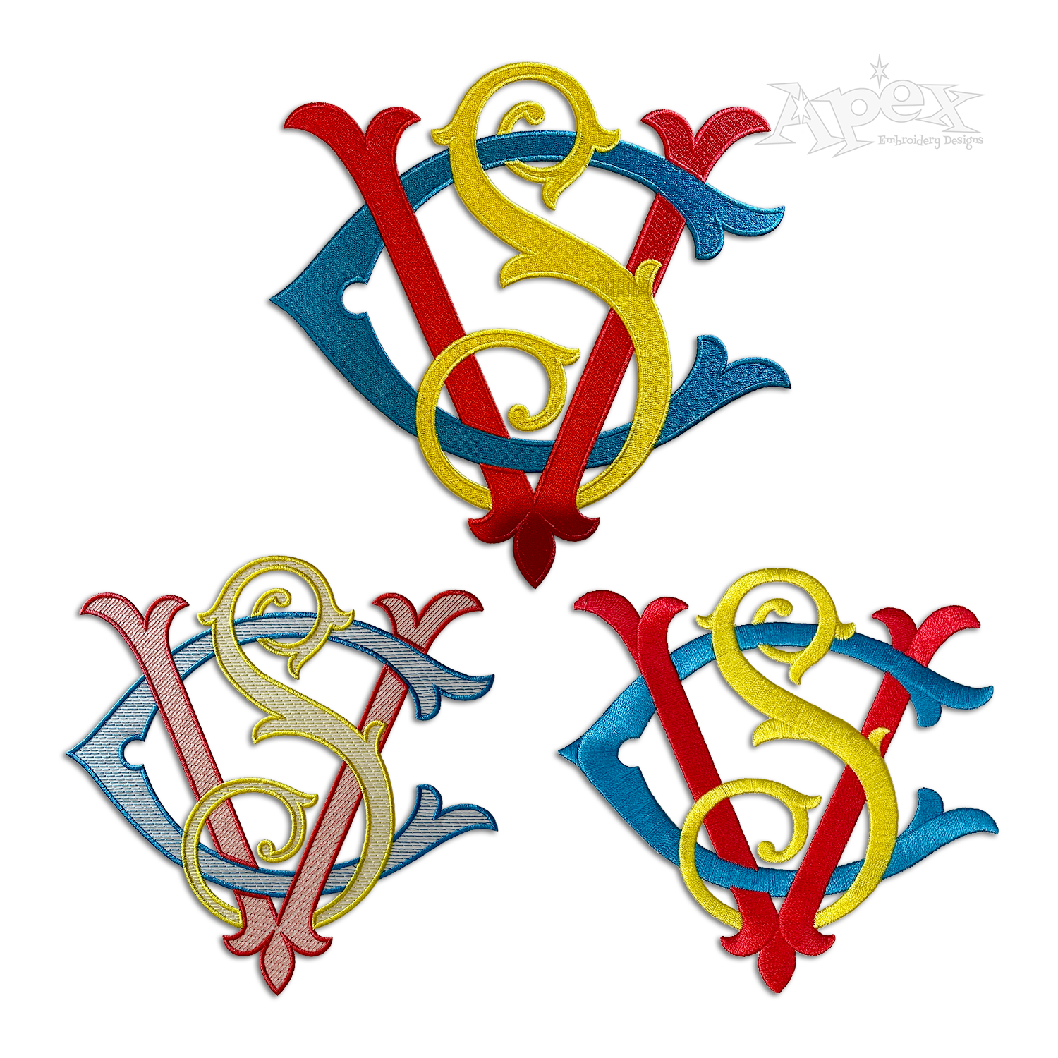 Bodacious 3-letter Interlocking Monogram Machine Embroidery by Apex All