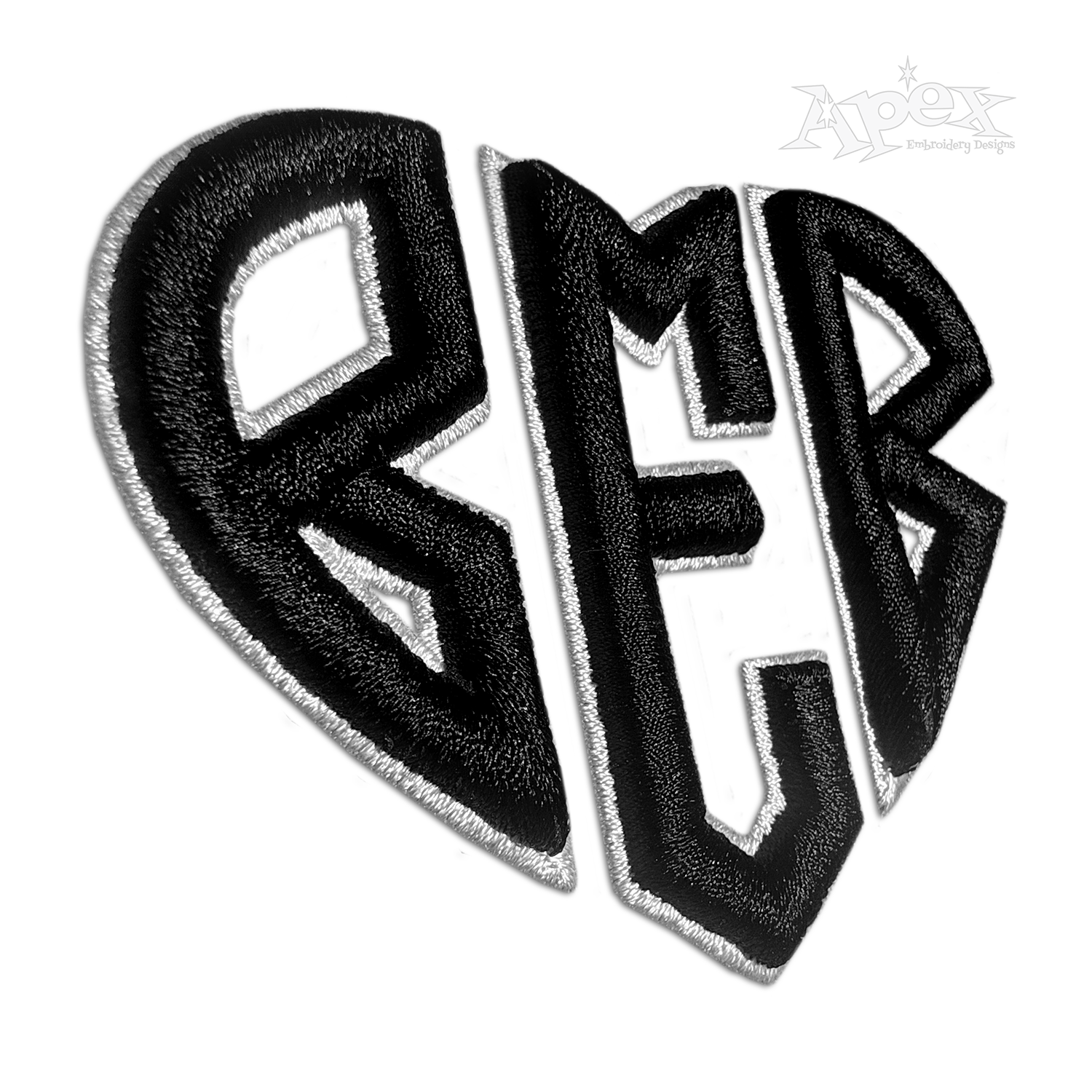 Heart Monogram 2-color Satin Outline 3D Puff Embroidery Font Apex 