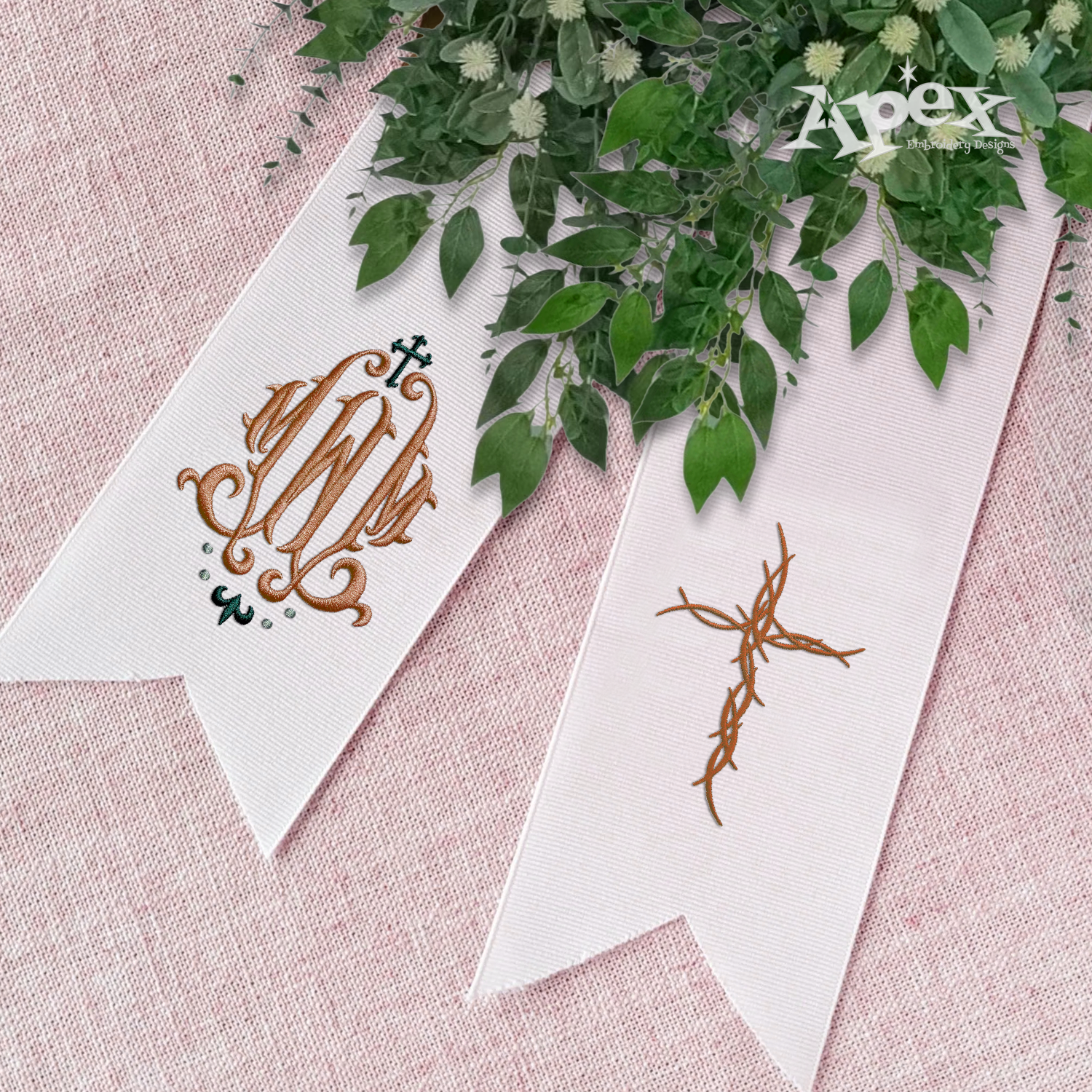 Free Machine Embroidery Design Religious Easter Thorn Cross Ribbon Door Sash