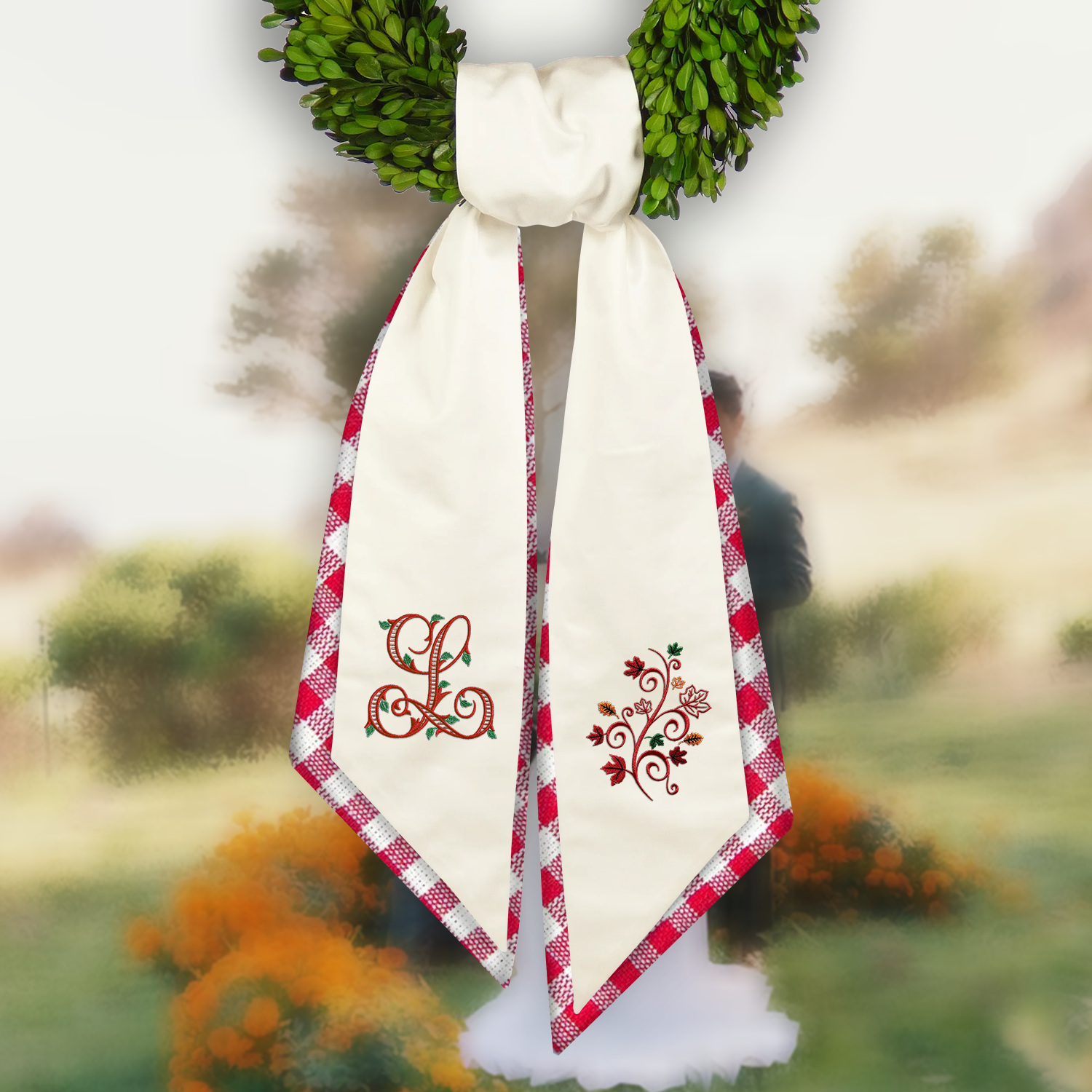 Leaves Ribbed Script Door Ribbon Sash Machine Embroidery Font by Apex